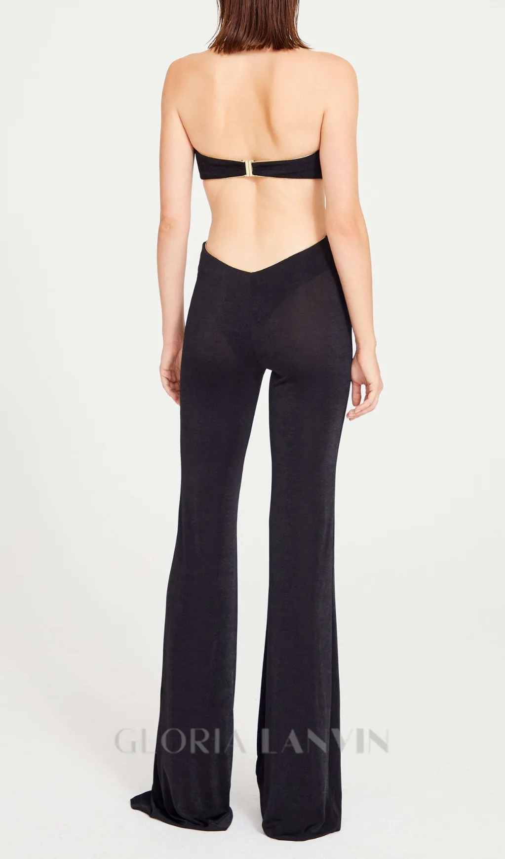 CHRISTINE BLACK JUMPSUIT WITH GOLD FLOWER DETAILS Gloria Lanvin