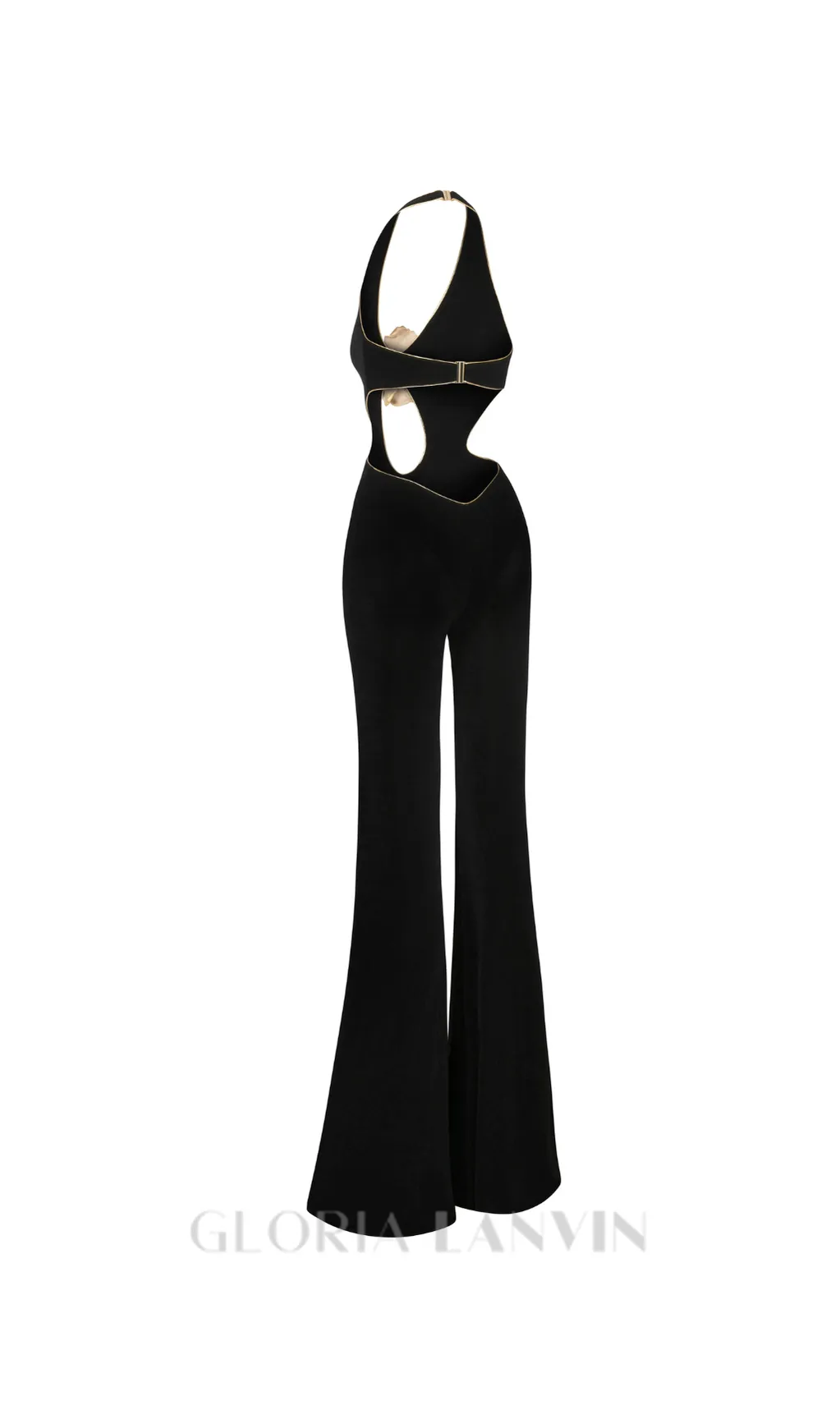 CHRISTINE BLACK JUMPSUIT WITH GOLD FLOWER DETAILS Gloria Lanvin