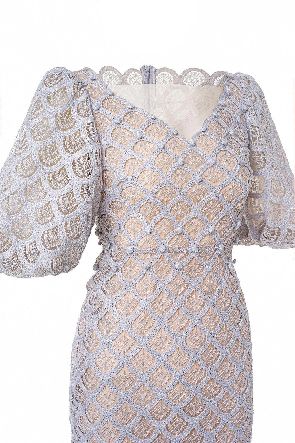 Ciara Trumpet Bishop Sleeved Lace Midi Dress Gloria Lanvin