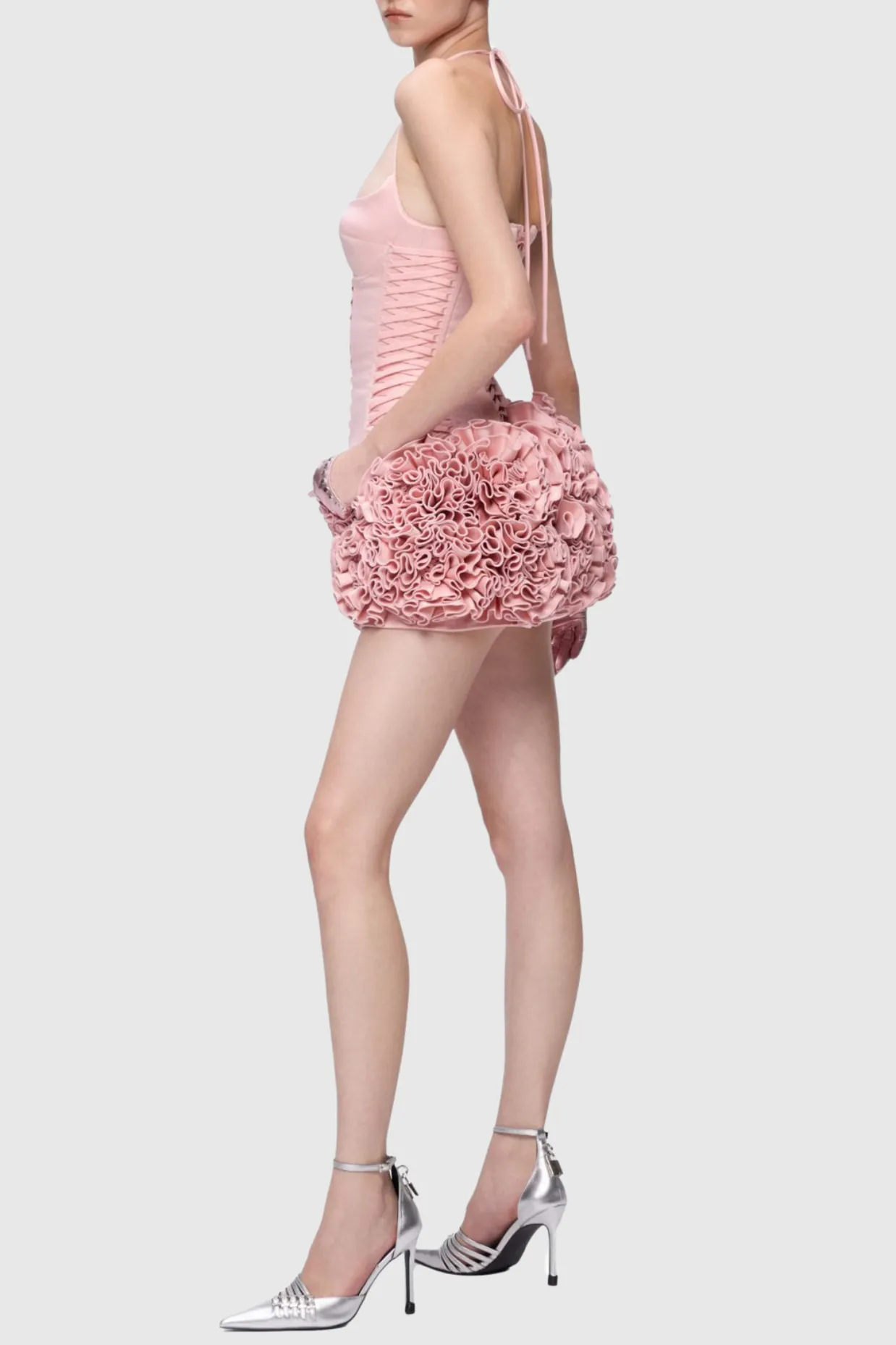 Cindia Floral Lace Up Corset Two Piece Set in Pink Gloria Lanvin