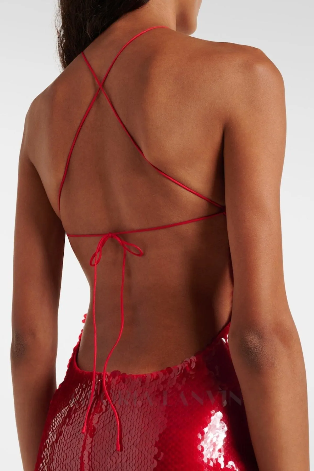 Cinwa Floral Appliqu Halter Sequin Mini Dress in Red Gloria Lanvin