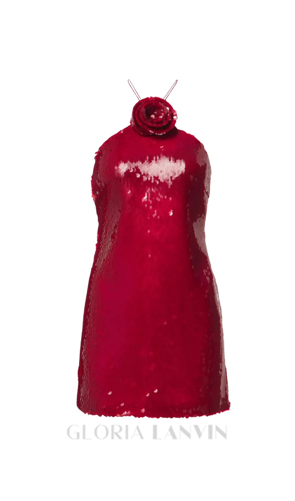 Cinwa Floral Appliqu Halter Sequin Mini Dress in Red Gloria Lanvin