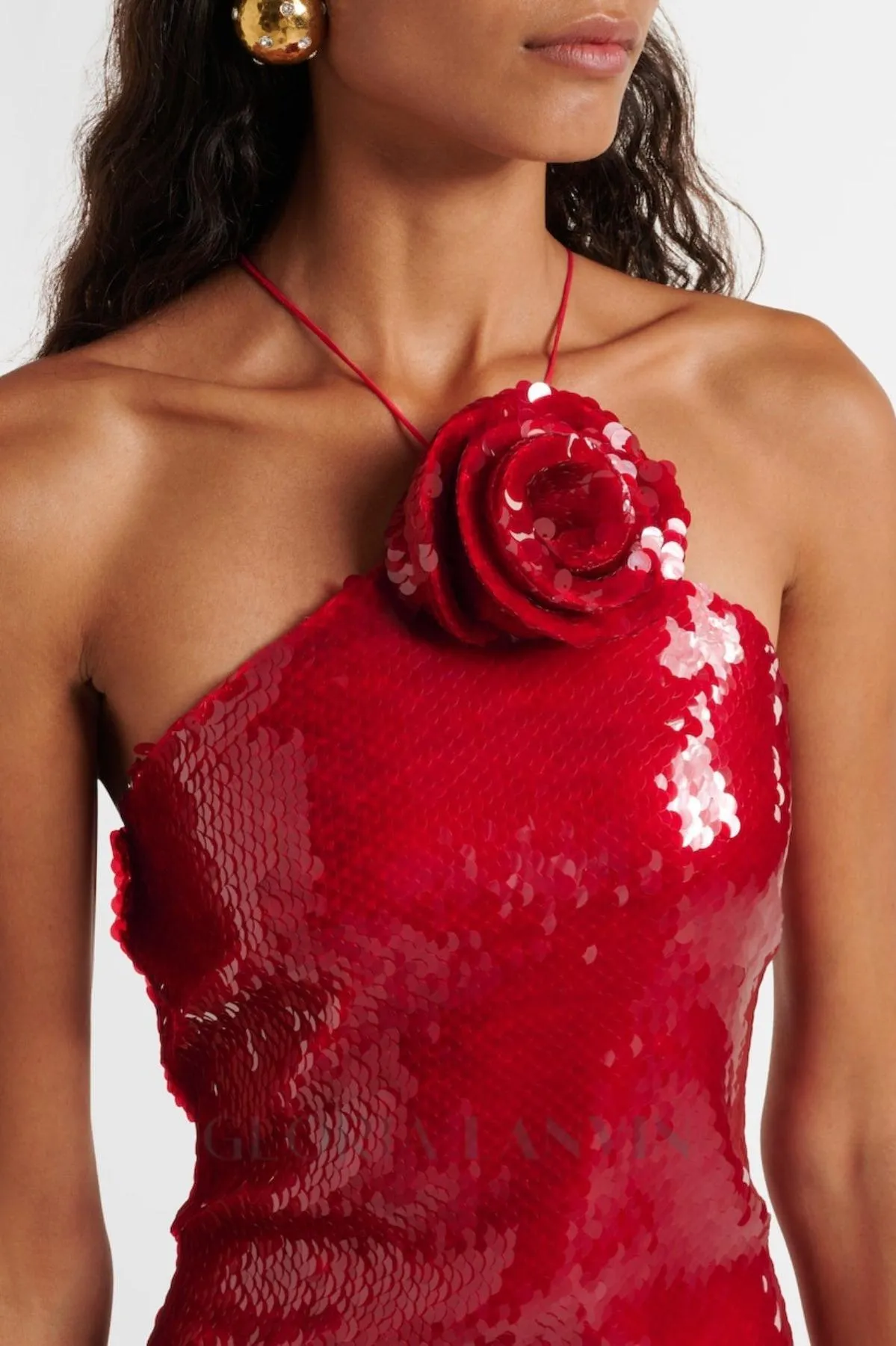 Cinwa Floral Appliqu Halter Sequin Mini Dress in Red Gloria Lanvin