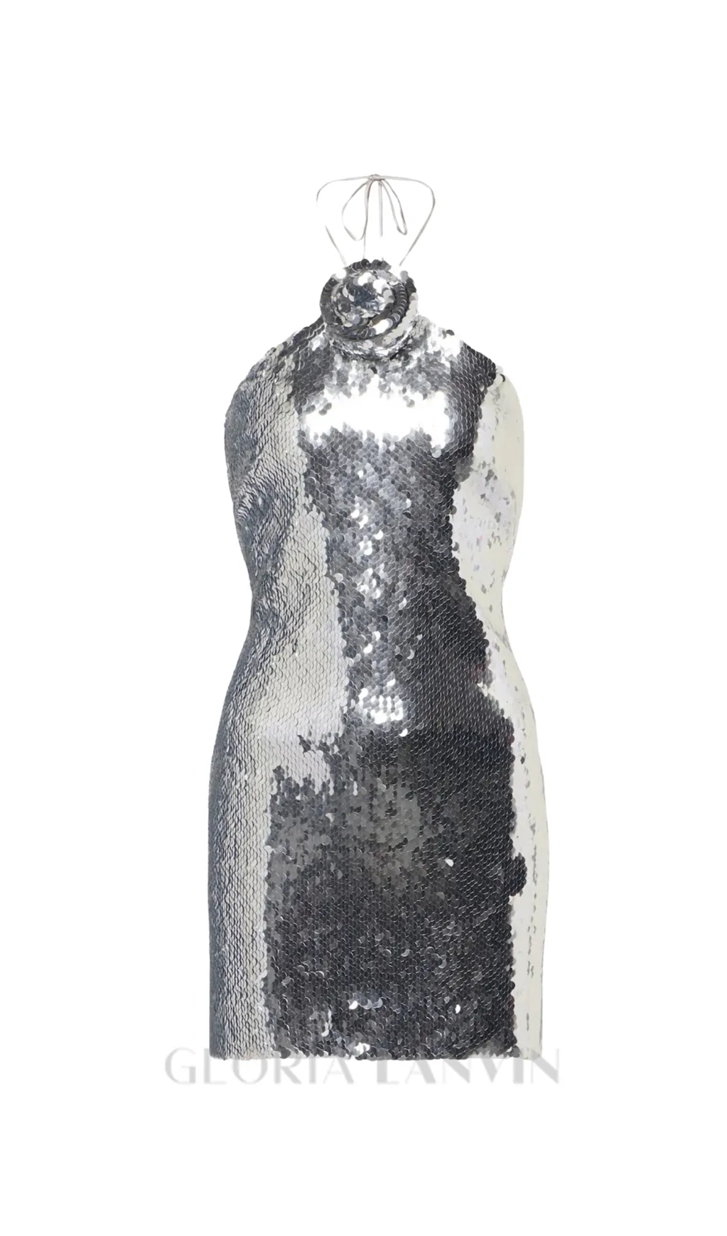 Cinwa Floral Appliqu Halter Sequin Mini Dress - Silver Gloria Lanvin