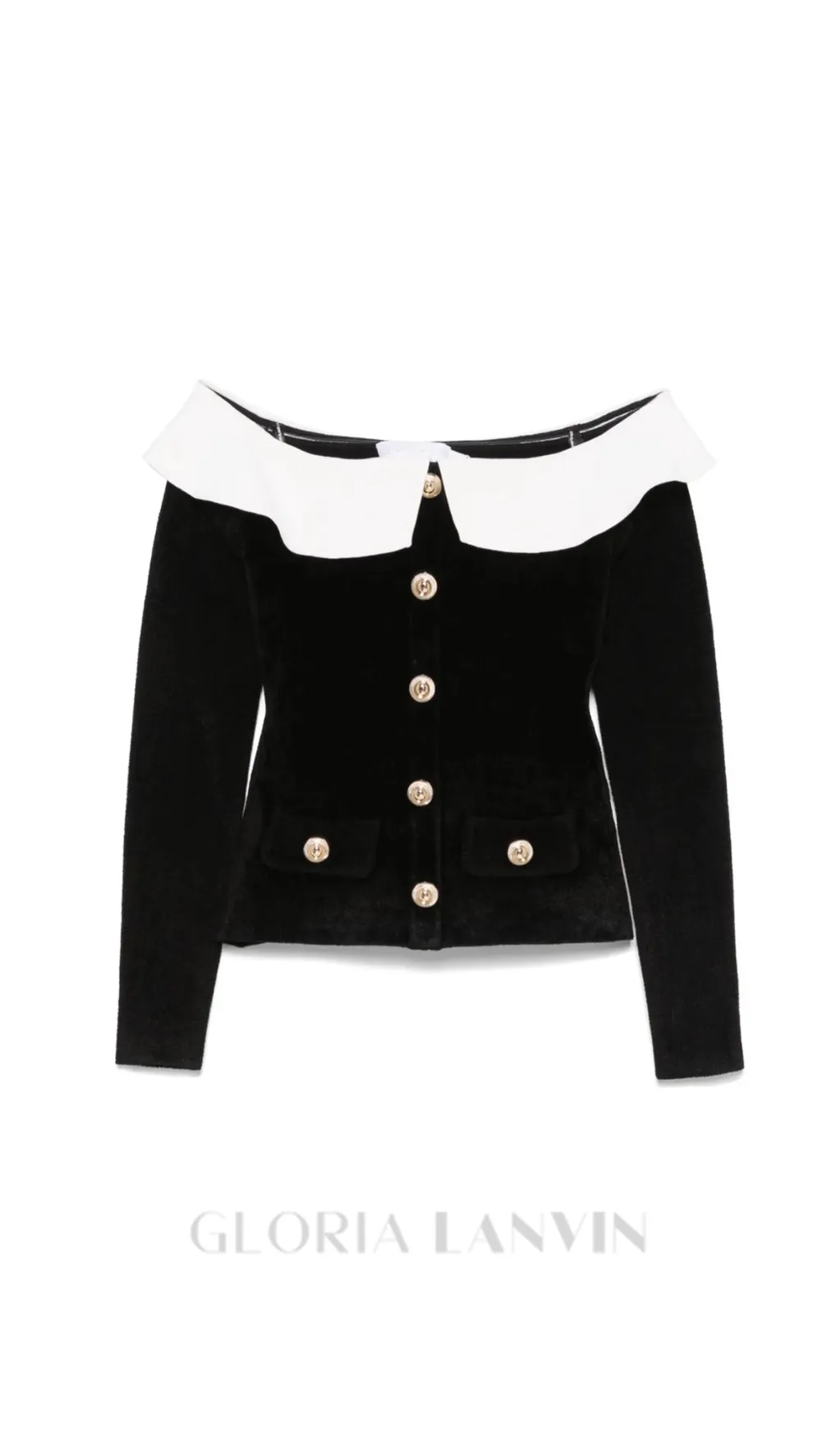 claire chenille knit off shoulder top in black Gloria Lanvin