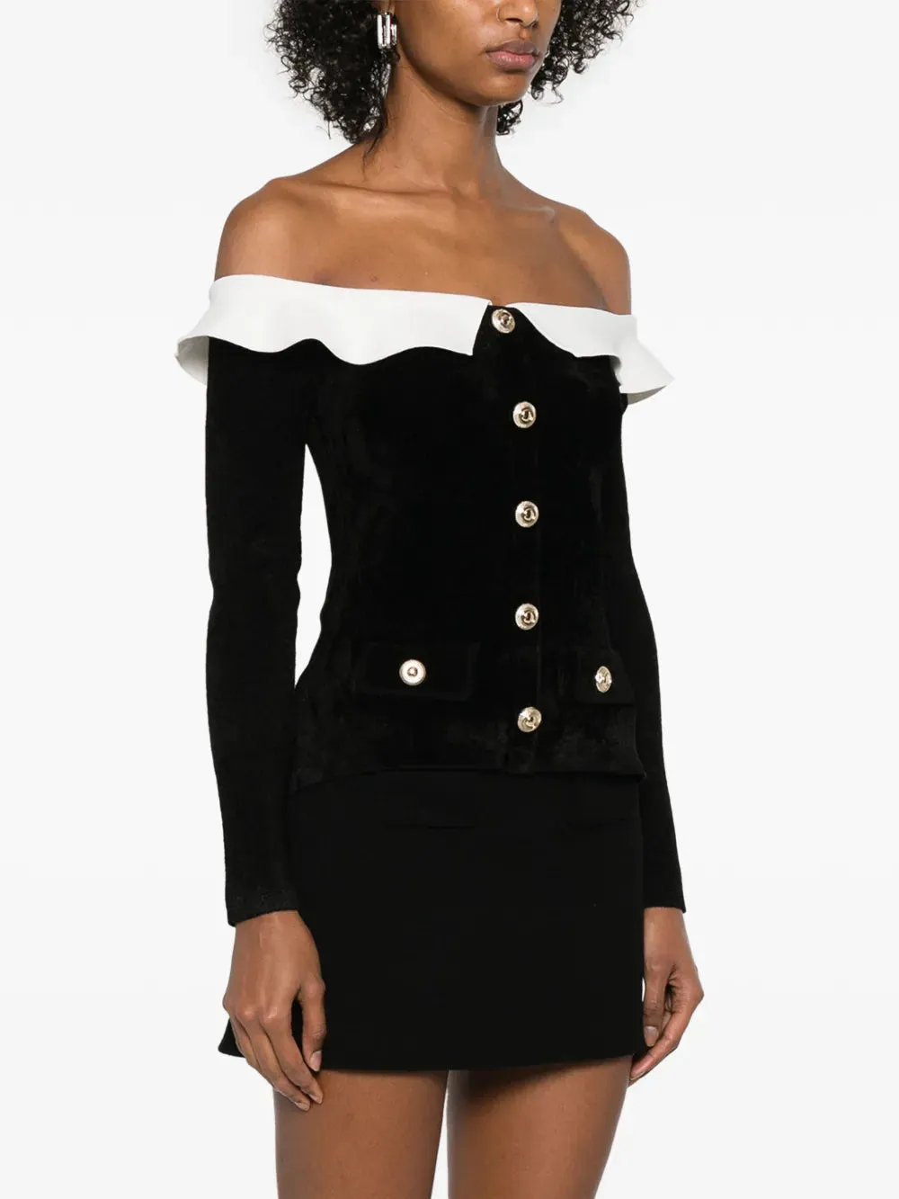 claire chenille knit off shoulder top in black Gloria Lanvin