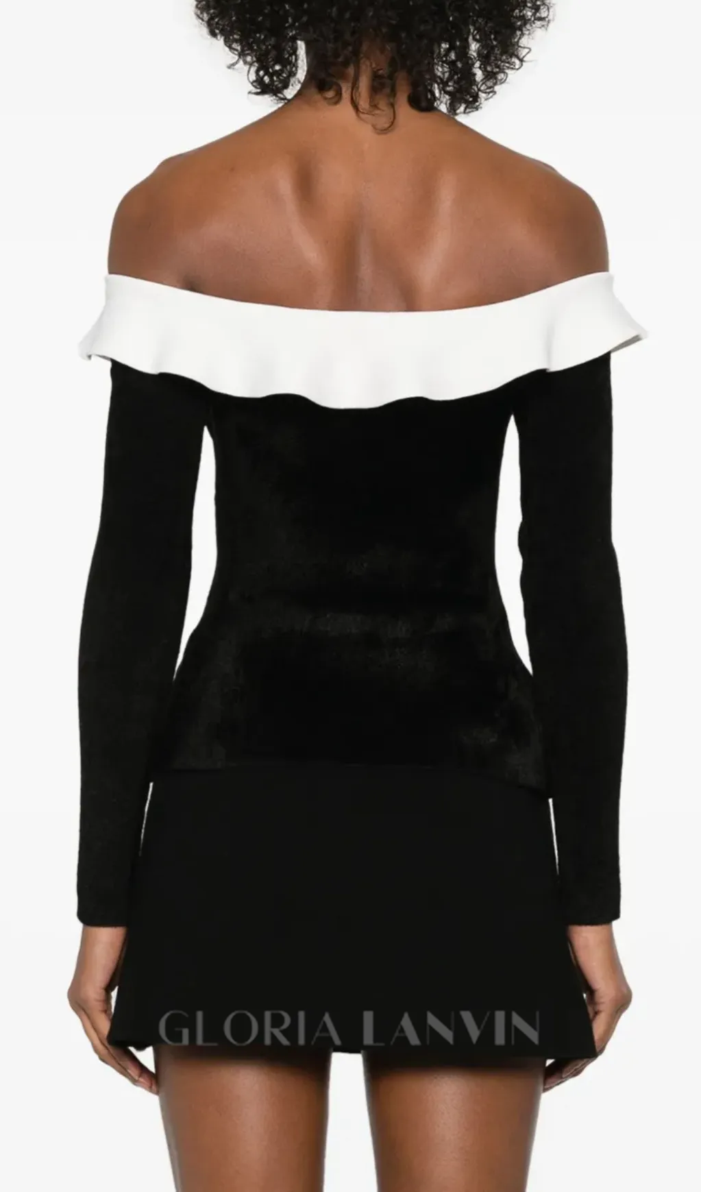 claire chenille knit off shoulder top in black Gloria Lanvin