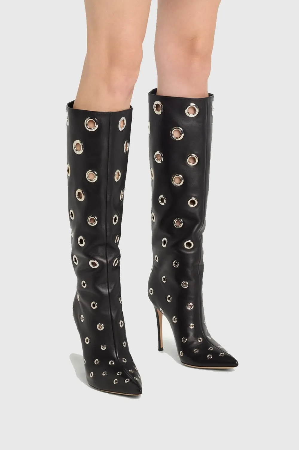 Clara Rivet Cutout Leather Knee-high Boots Gloria Lanvin