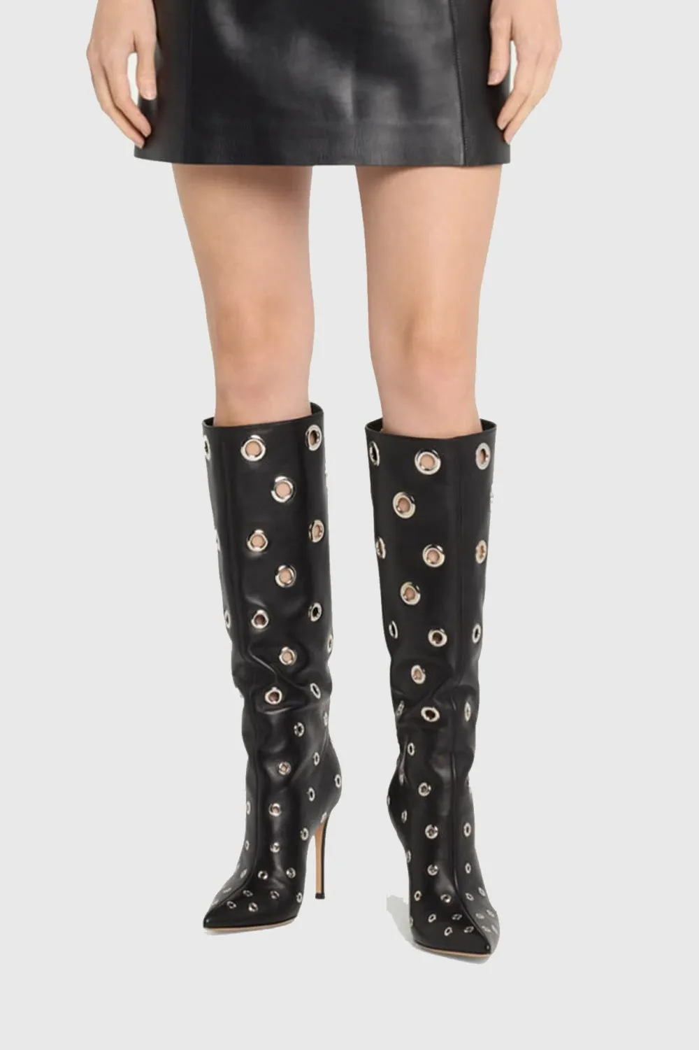Clara Rivet Cutout Leather Knee-high Boots Gloria Lanvin