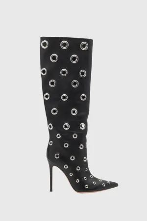 Clara Rivet Cutout Leather Knee-high Boots Gloria Lanvin