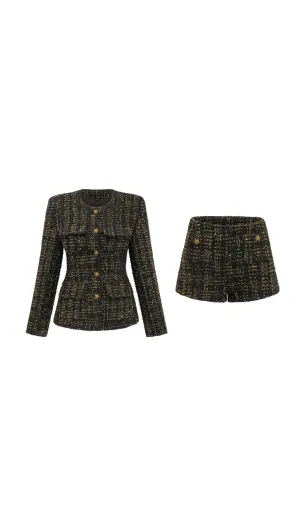 Claudine black metallic tweed jacket & shorts matching set Gloria Lanvin