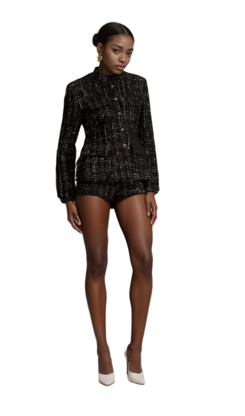 Claudine black metallic tweed jacket & shorts matching set Gloria Lanvin