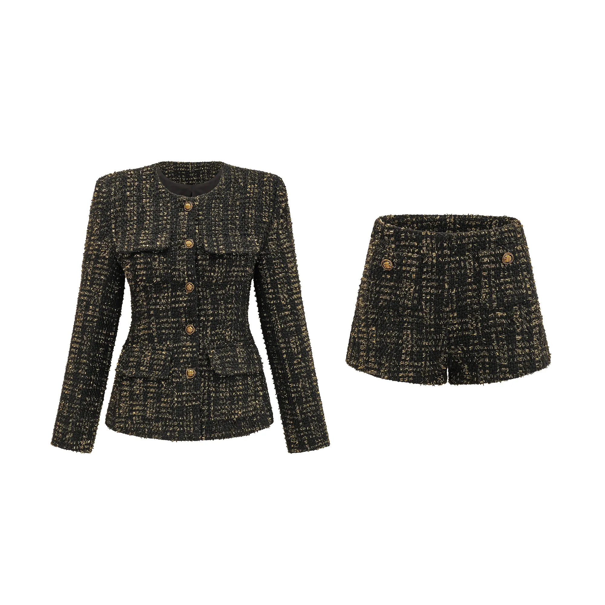 Claudine black metallic tweed jacket & shorts matching set Gloria Lanvin