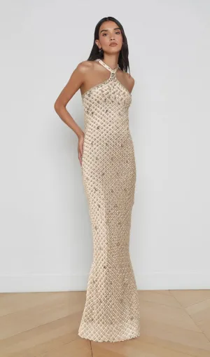 Claudine white embellished halterneck maxi dress Gloria Lanvin