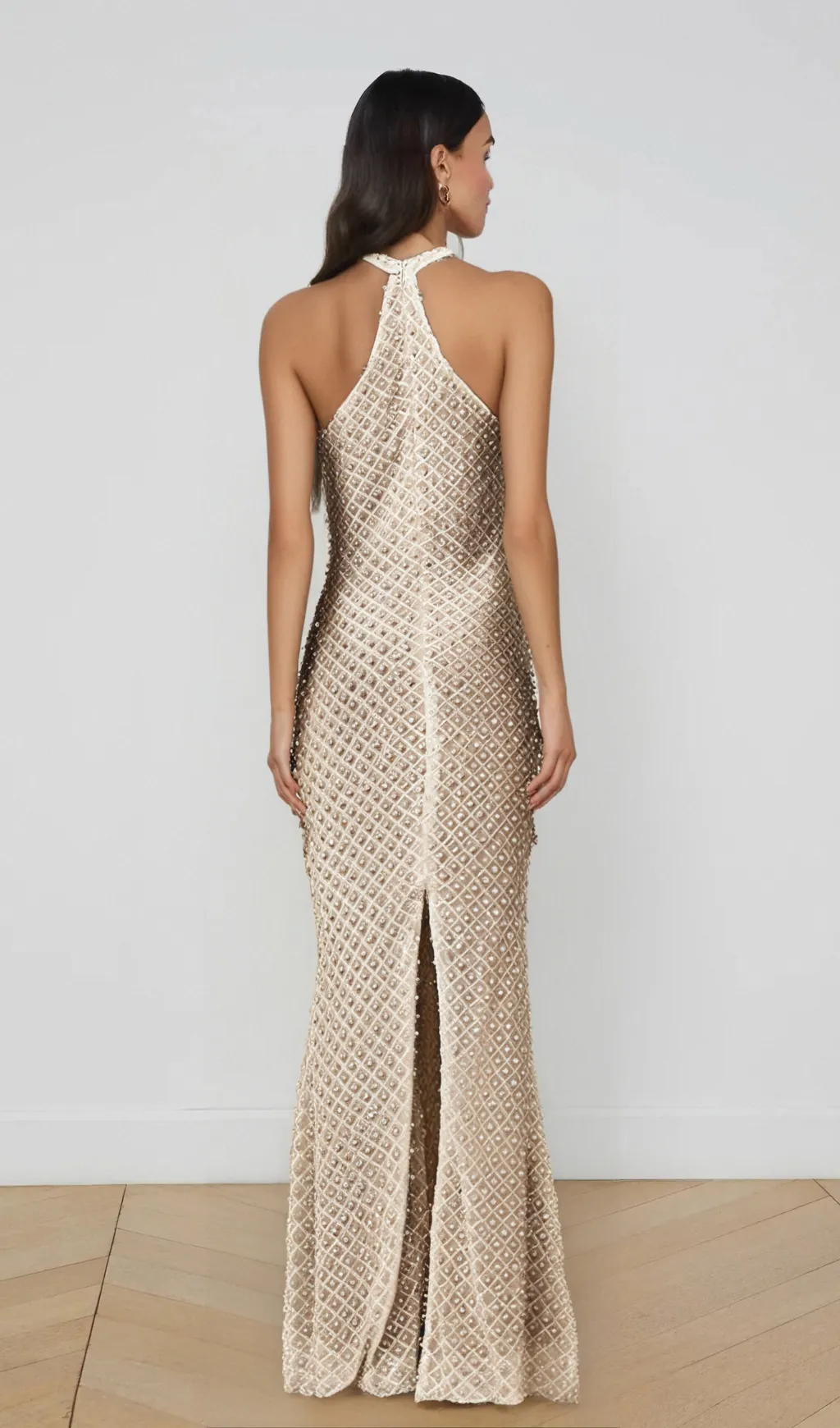 Claudine white embellished halterneck maxi dress Gloria Lanvin