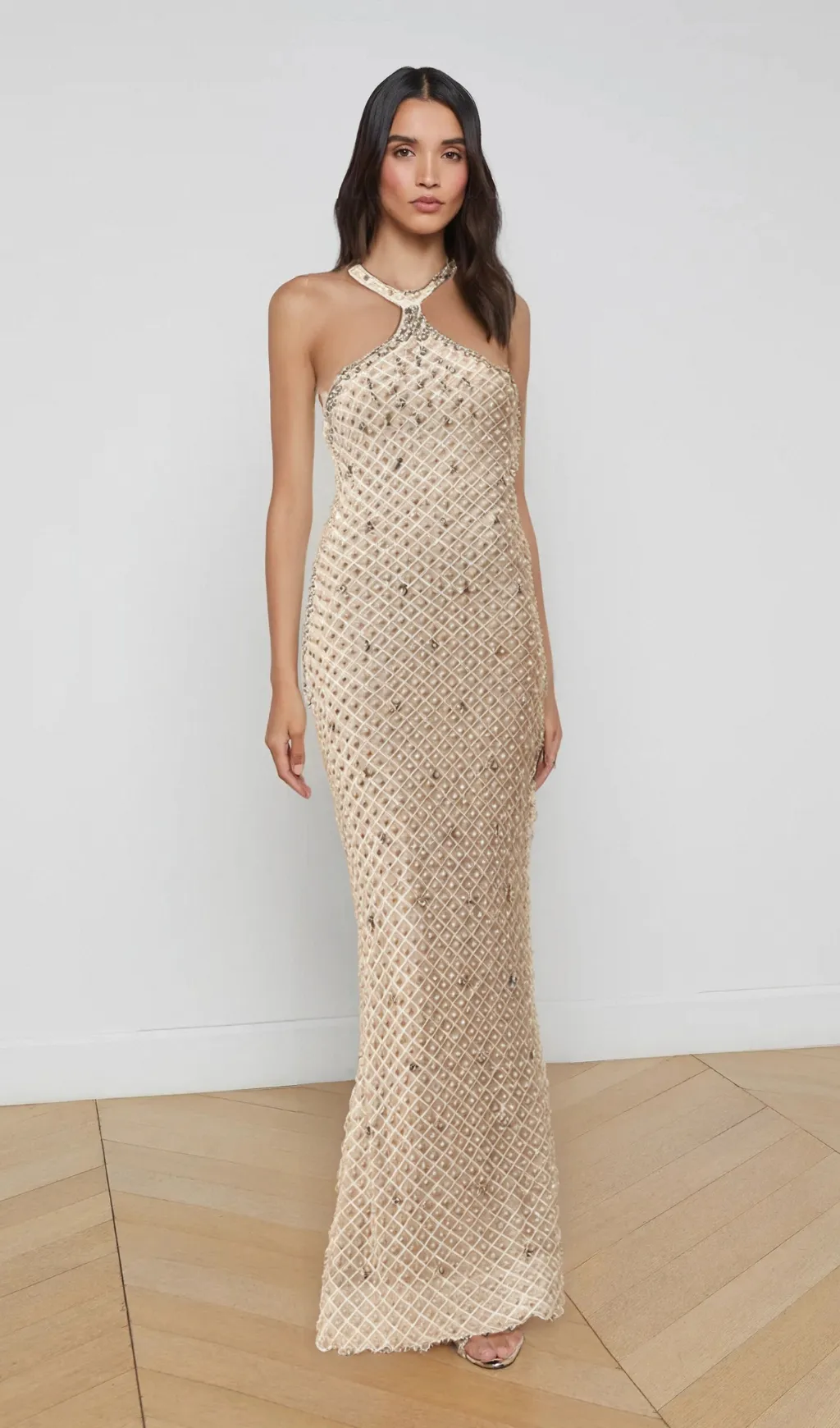 Claudine white embellished halterneck maxi dress Gloria Lanvin