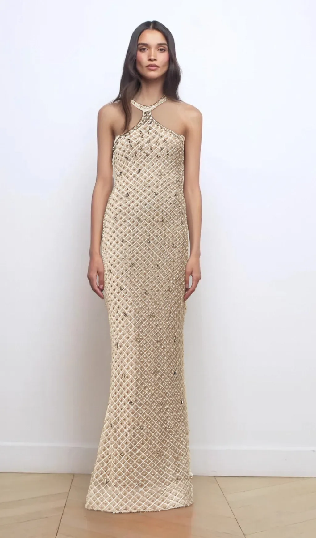 Claudine white embellished halterneck maxi dress Gloria Lanvin
