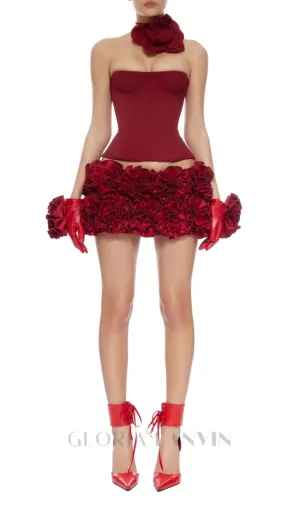 CLEGG RED CORSET FLOWER TWO-PIECE SET Gloria Lanvin