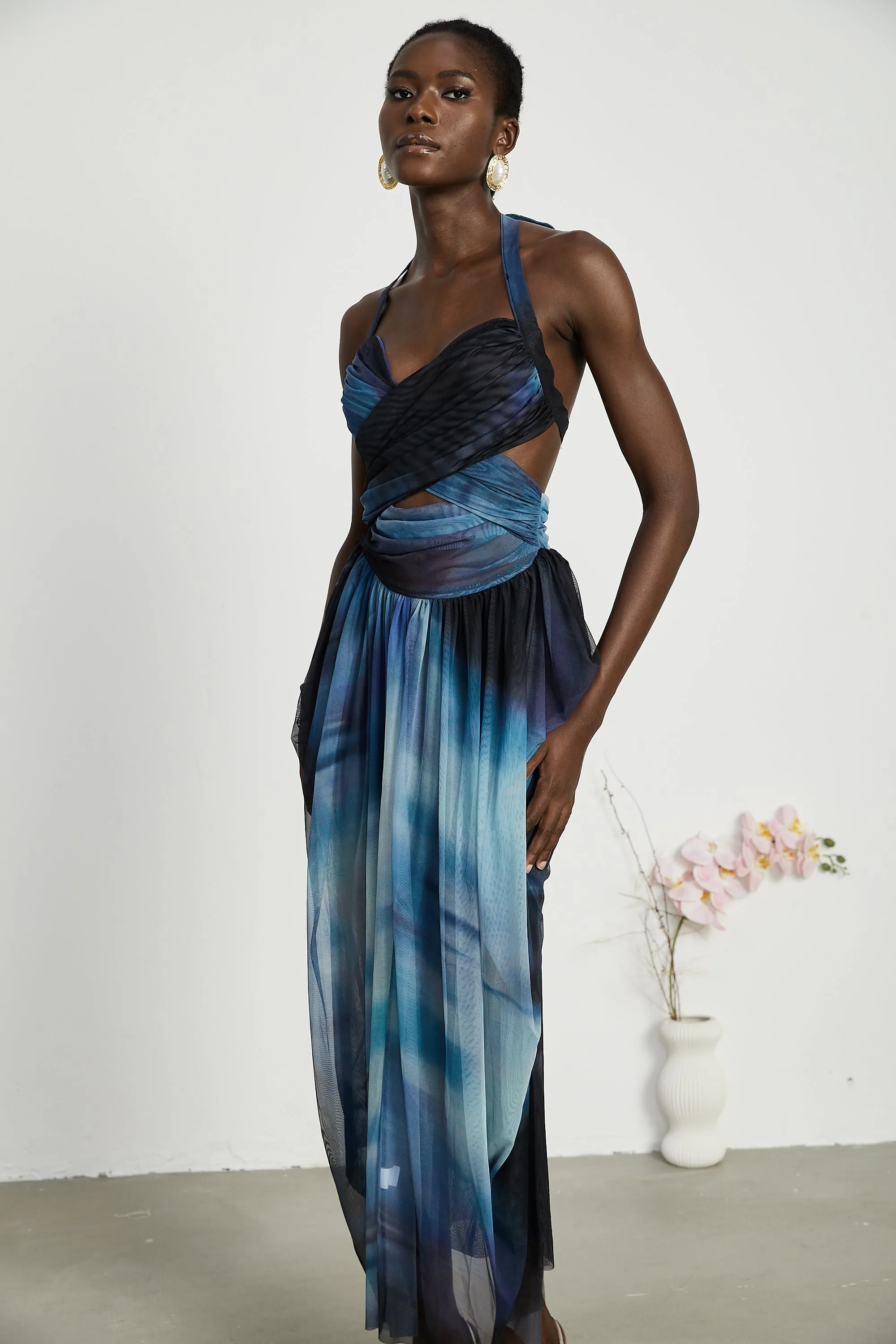 Cleste ombre-print pleated midi dress Gloria Lanvin