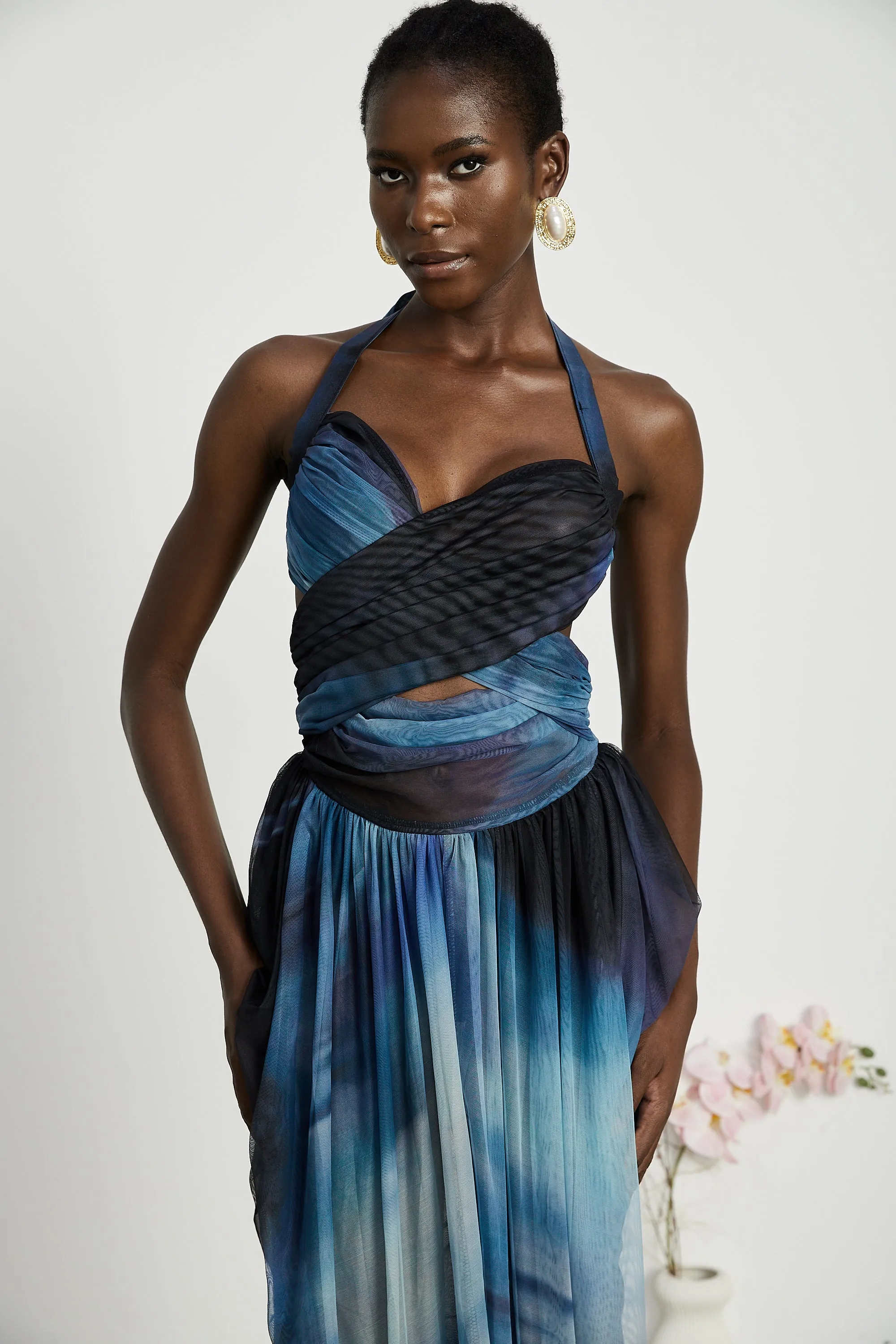 Cleste ombre-print pleated midi dress Gloria Lanvin
