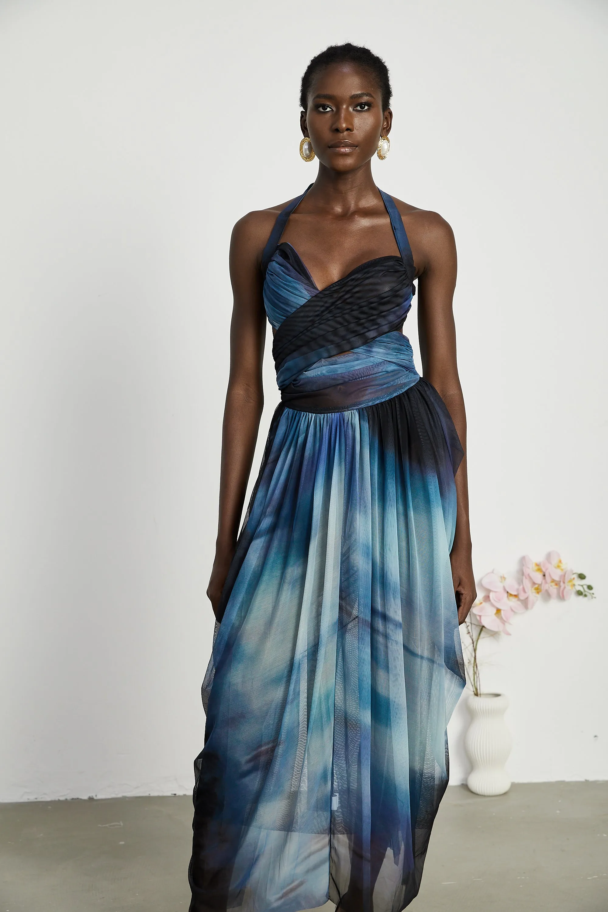 Cleste ombre-print pleated midi dress Gloria Lanvin