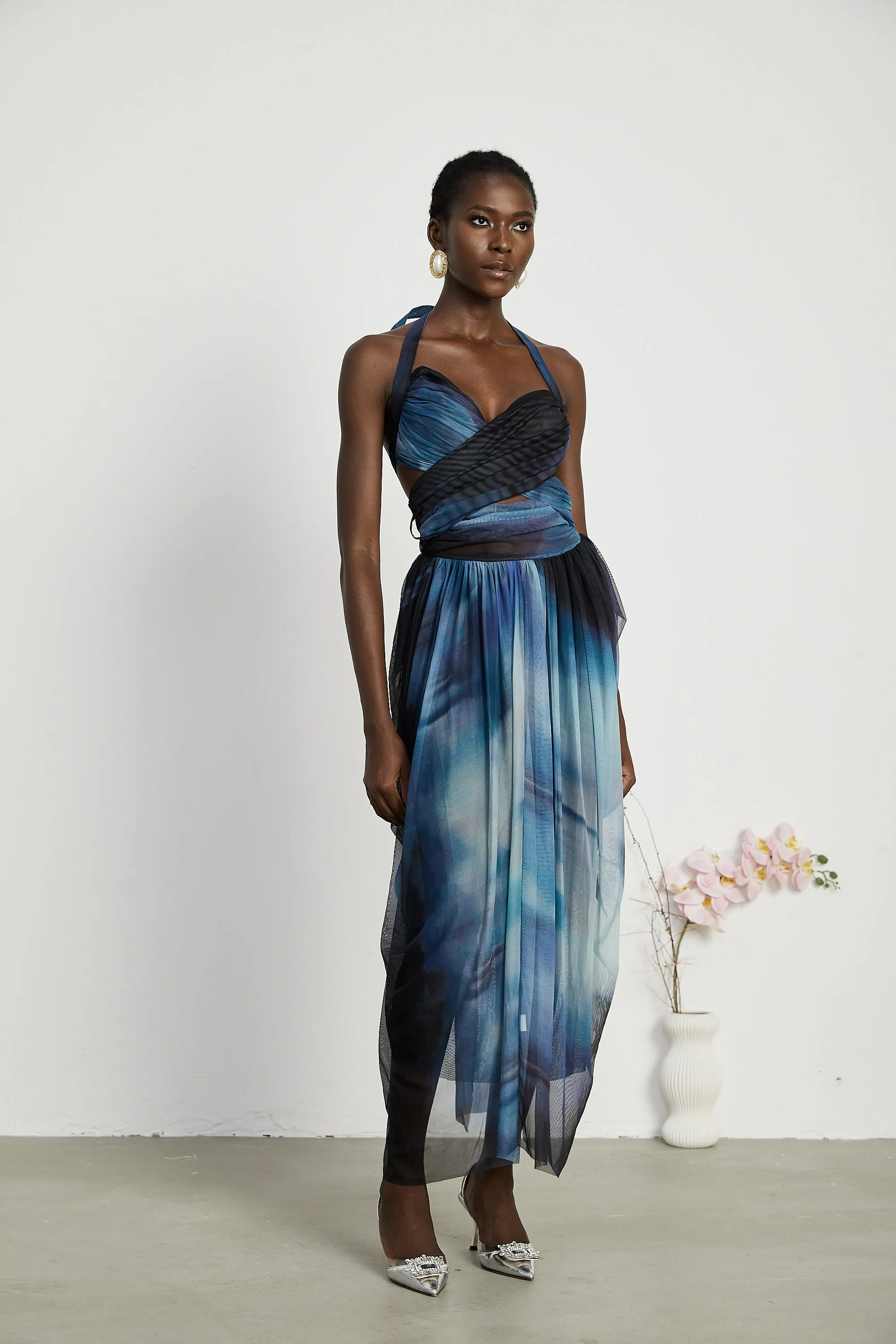 Cleste ombre-print pleated midi dress Gloria Lanvin