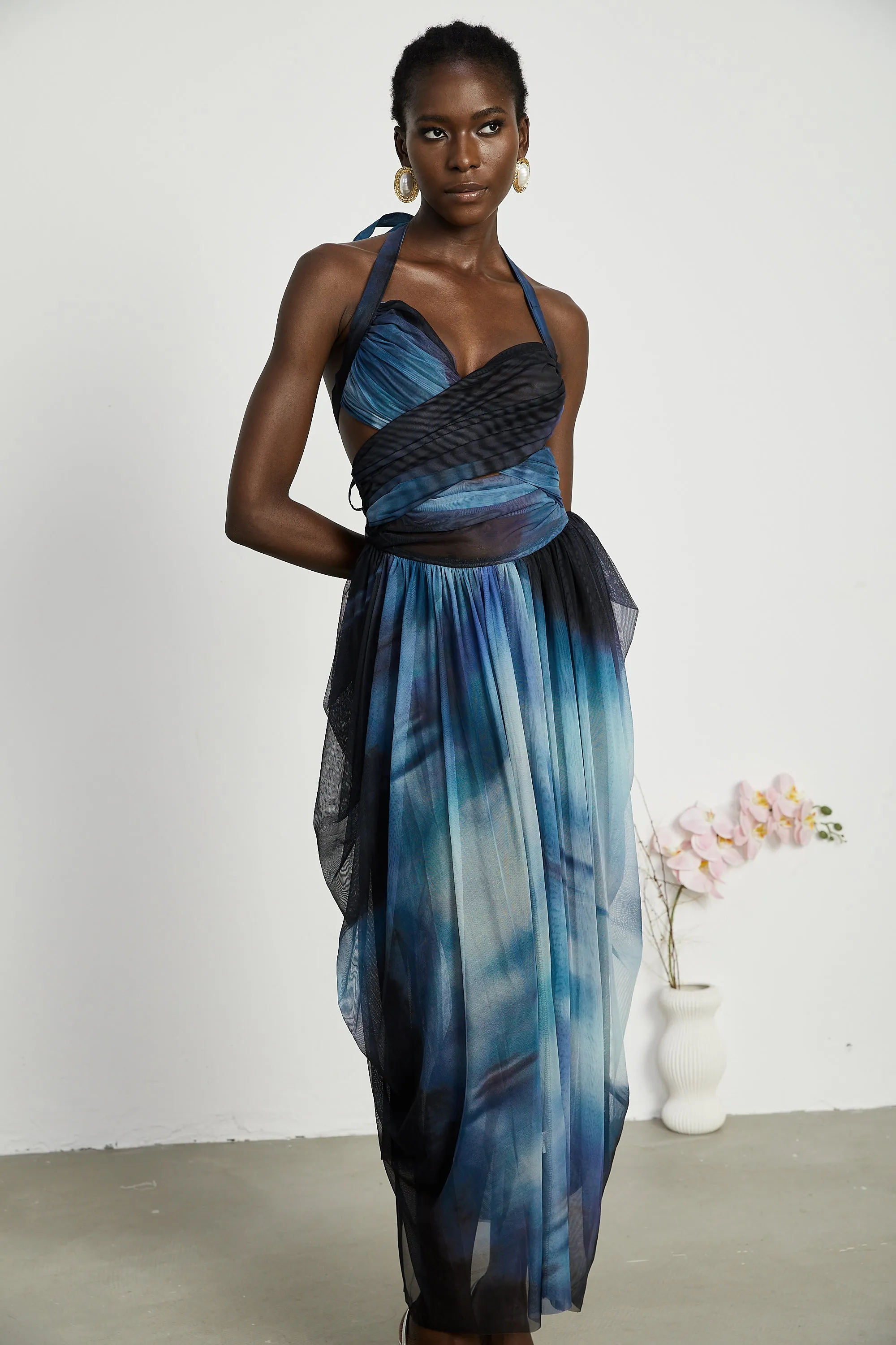 Cleste ombre-print pleated midi dress Gloria Lanvin