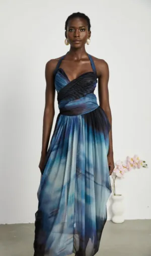 Cleste ombre-print pleated midi dress Gloria Lanvin