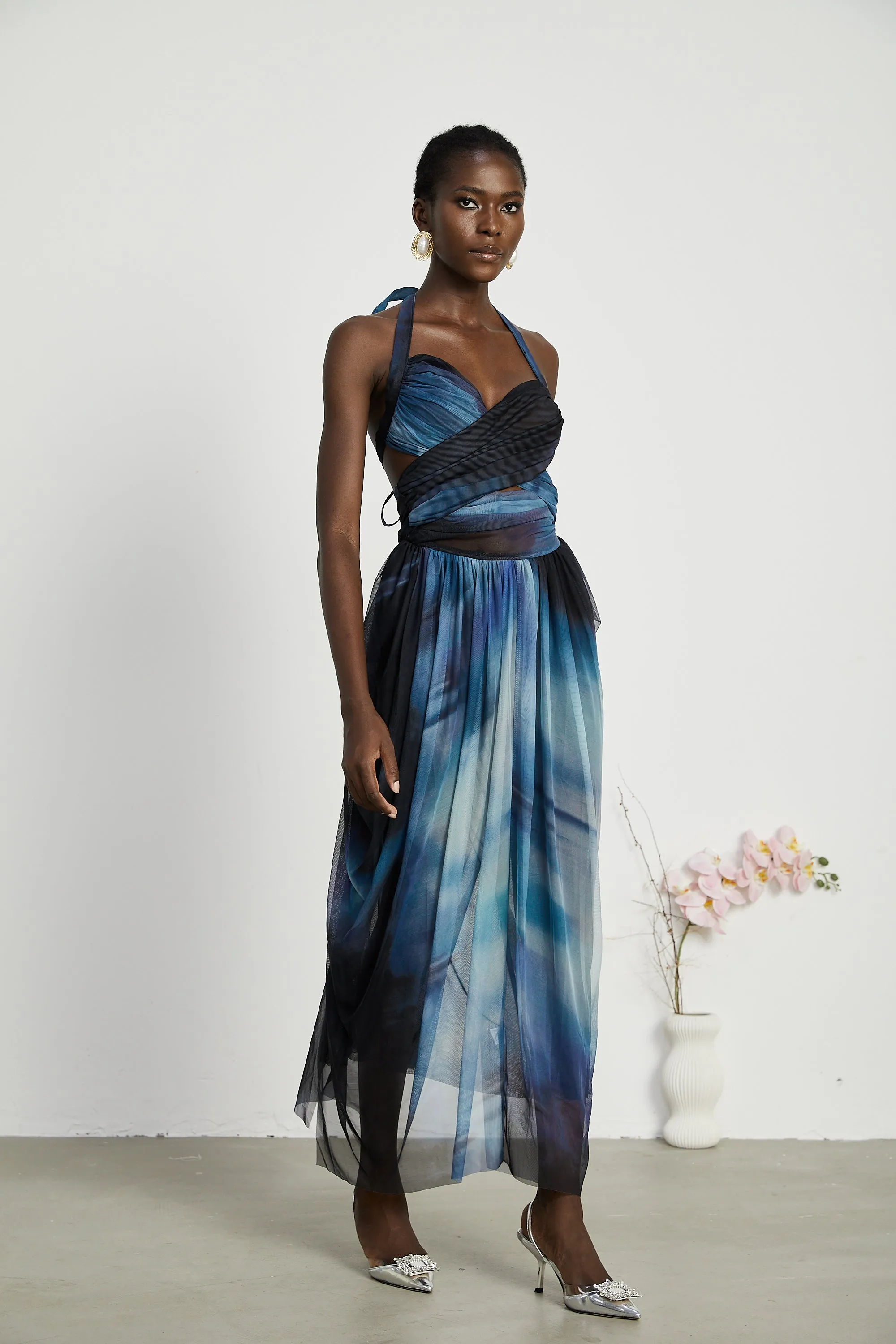 Cleste ombre-print pleated midi dress Gloria Lanvin