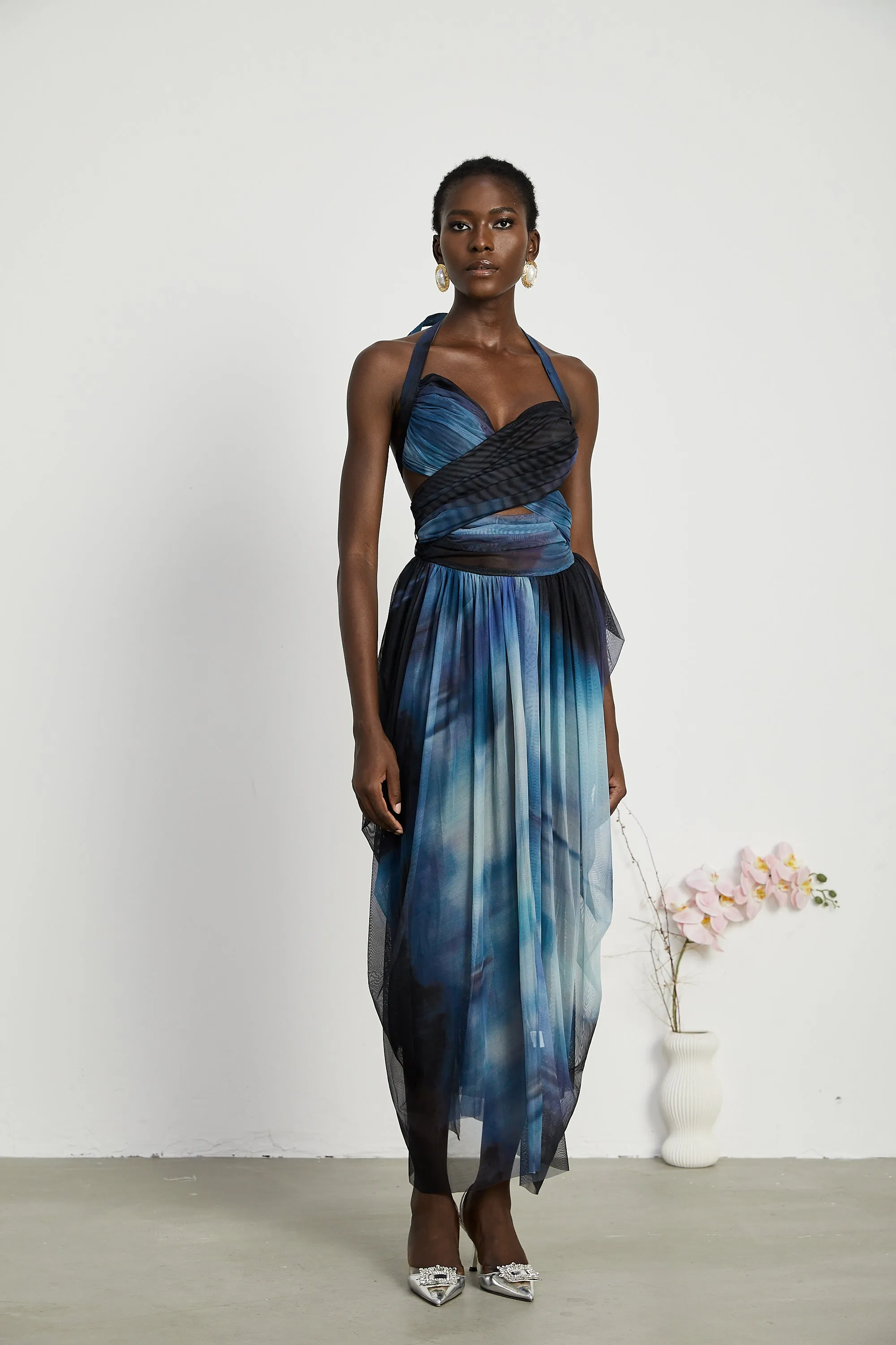 Cleste ombre-print pleated midi dress Gloria Lanvin