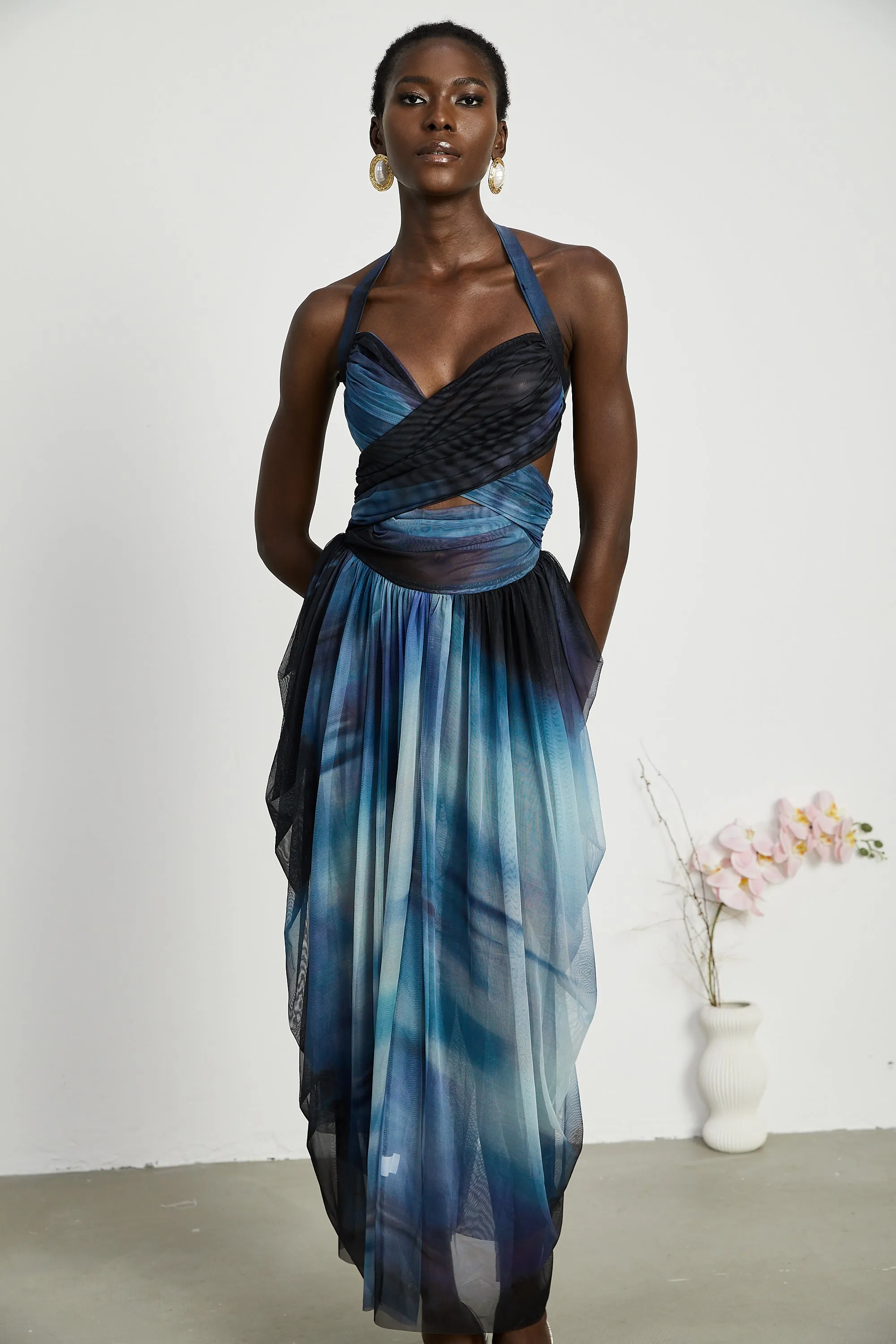 Cleste ombre-print pleated midi dress Gloria Lanvin