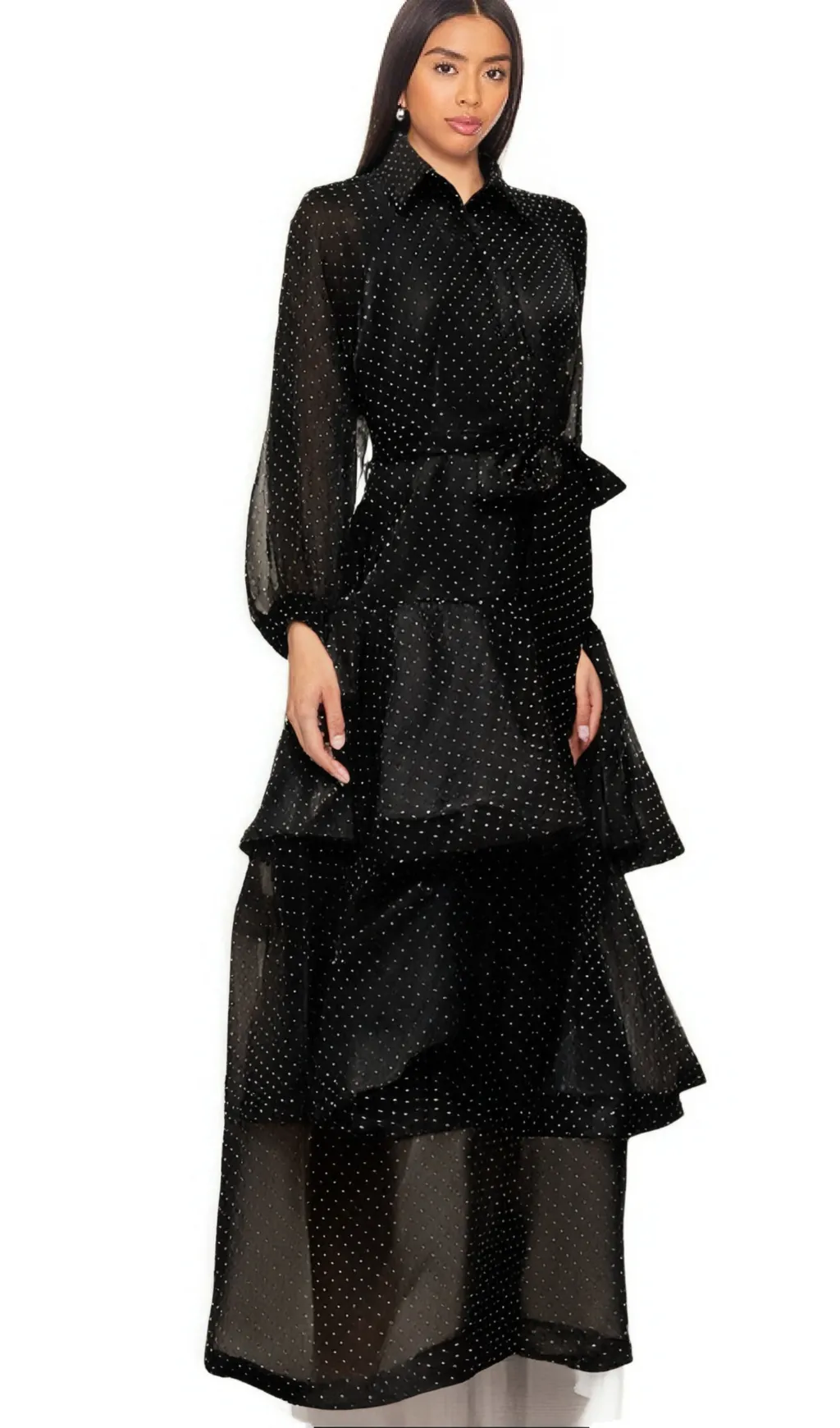 Clmence black polka-dot tiered midi dress Gloria Lanvin
