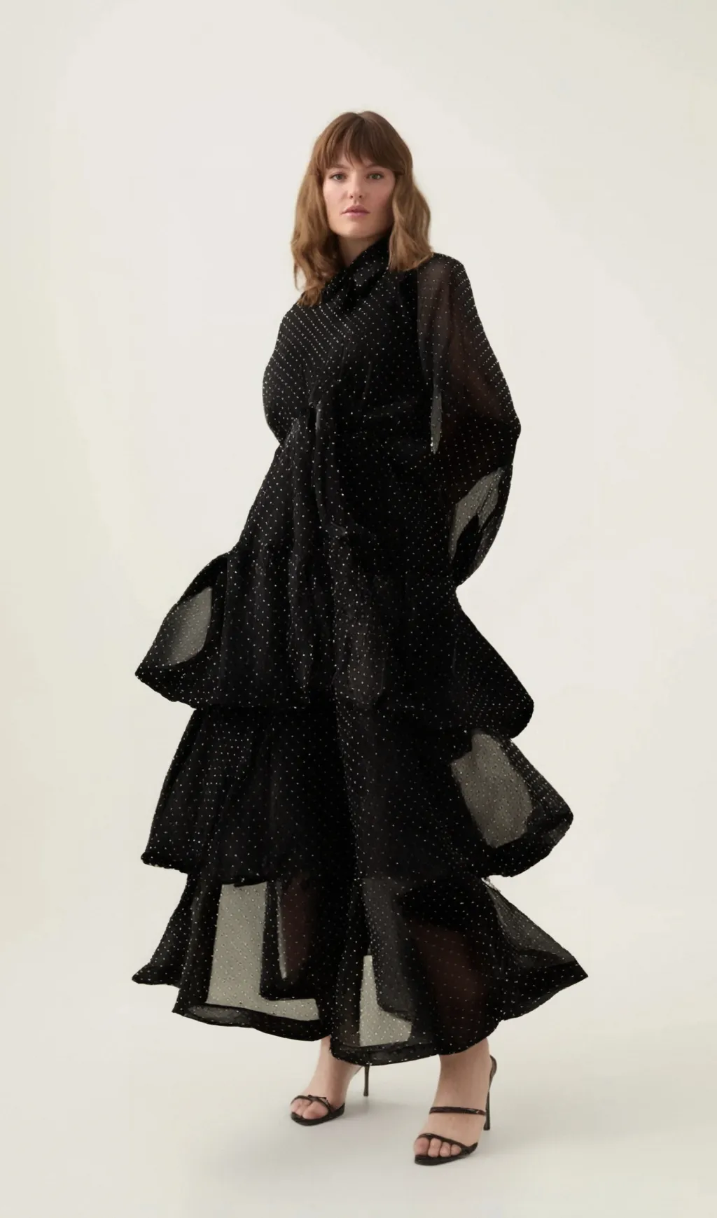 Clmence black polka-dot tiered midi dress Gloria Lanvin