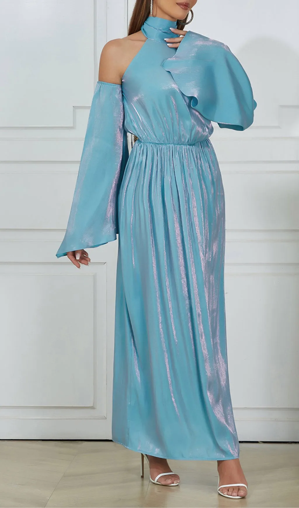 COLD SHOULDER RUMPET SLEEVE MIDI DRESS Gloria Lanvin