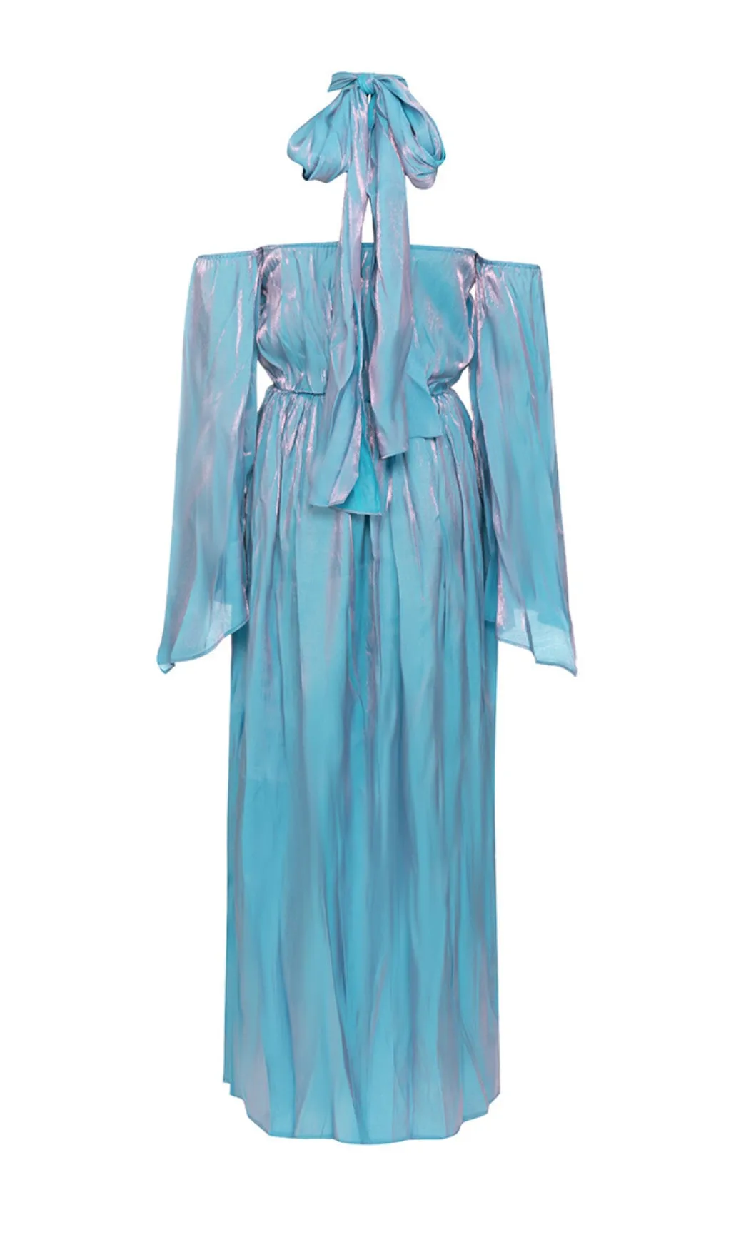 COLD SHOULDER RUMPET SLEEVE MIDI DRESS Gloria Lanvin