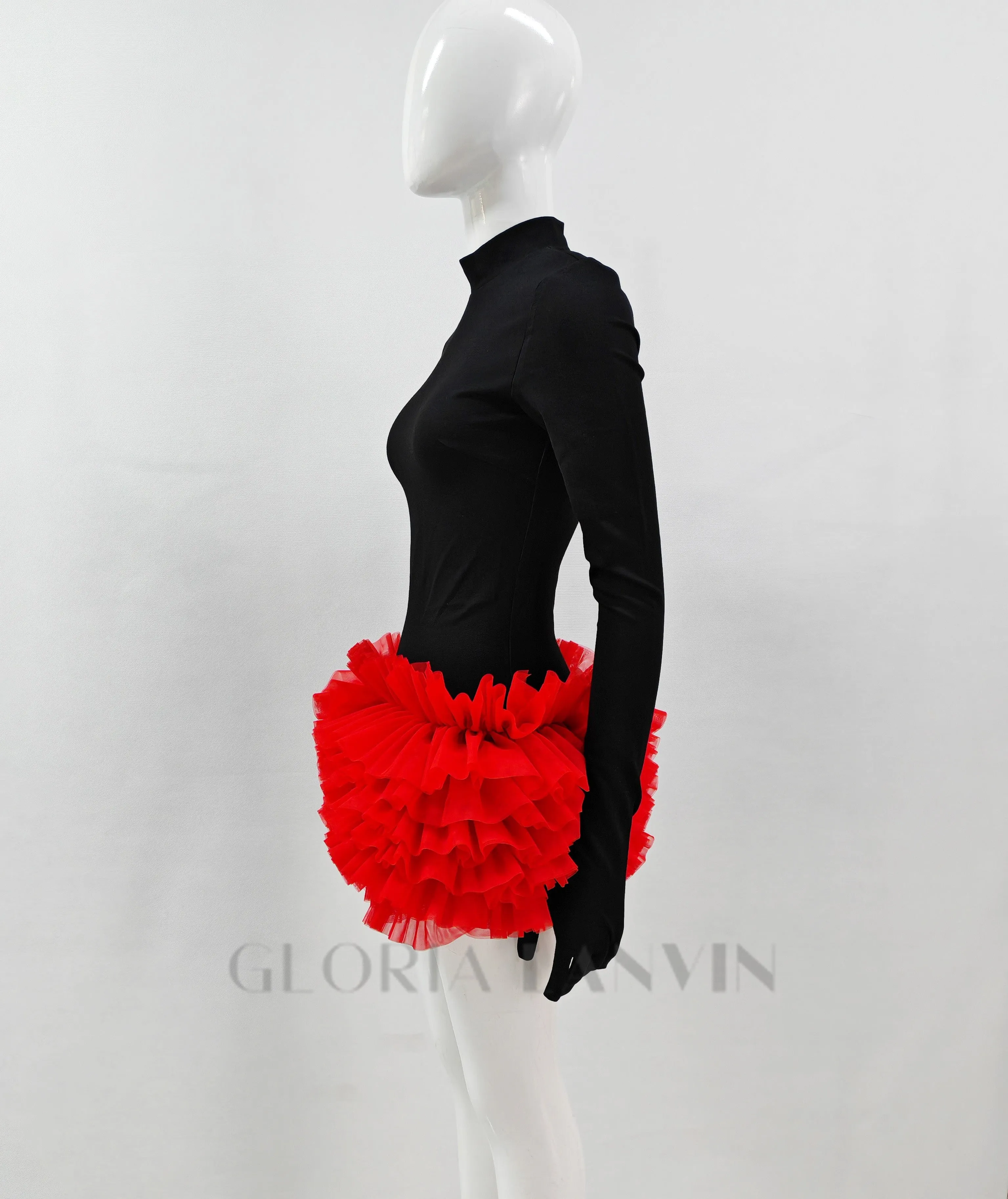 colorblock long sleeve lace mini dress Gloria Lanvin