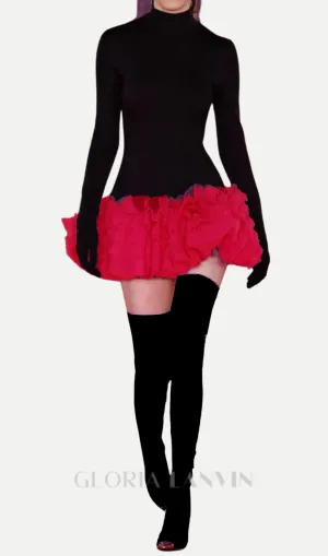 colorblock long sleeve lace mini dress Gloria Lanvin
