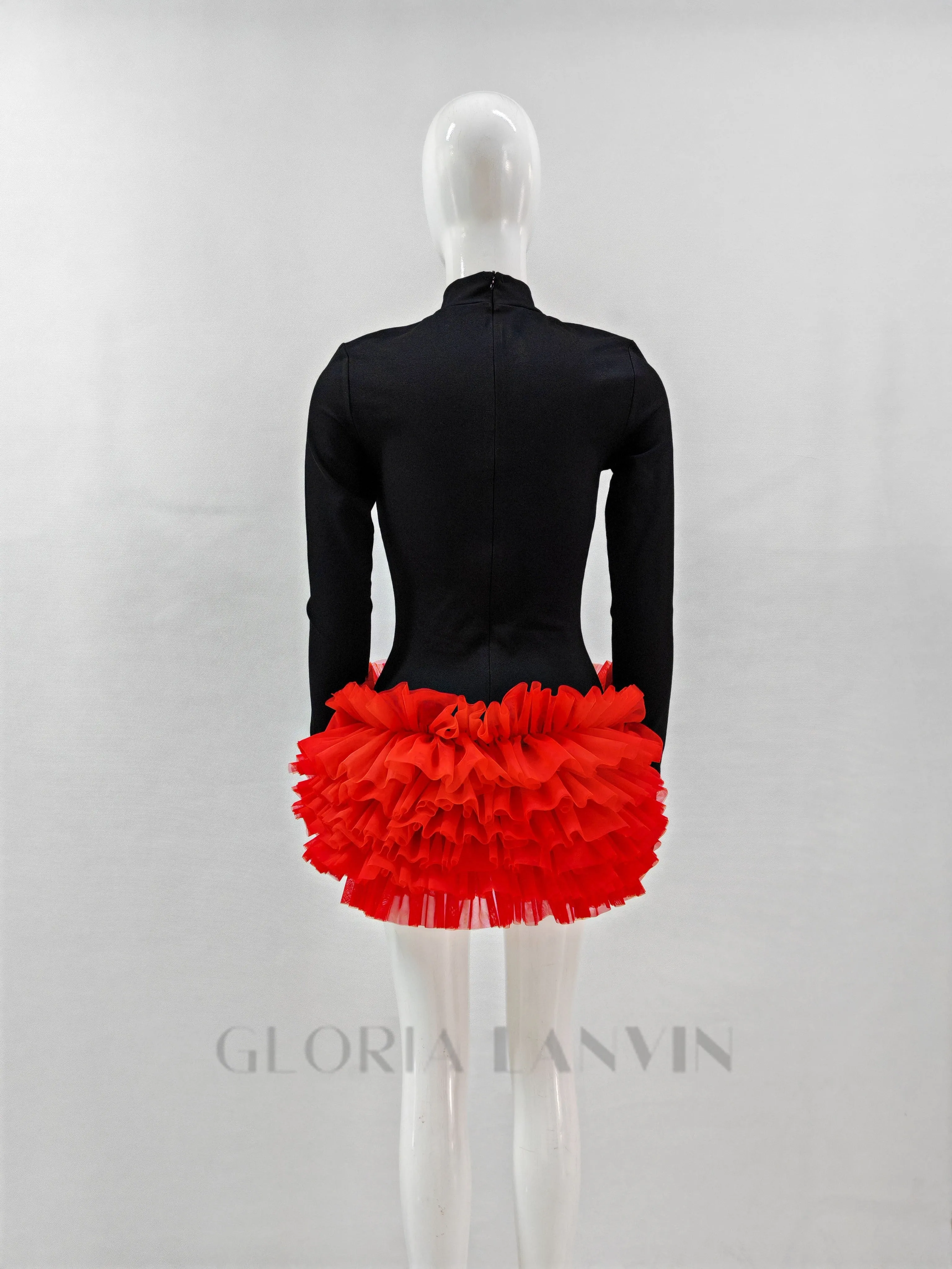 colorblock long sleeve lace mini dress Gloria Lanvin