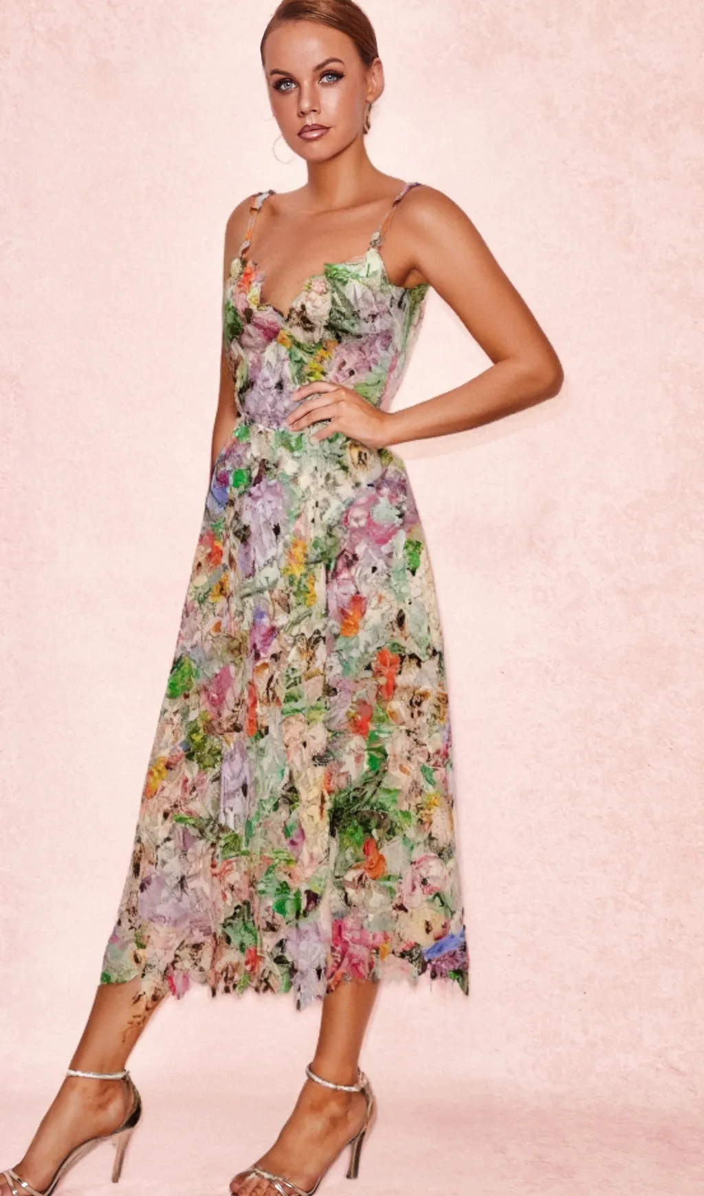 COLORFUL HOLLOW LACE MIDI DRESS Gloria Lanvin