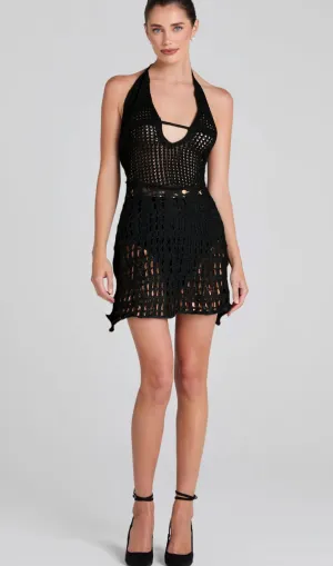 CONTAKI V-NECK KNIT MINI DRESS IN BLACK Gloria Lanvin