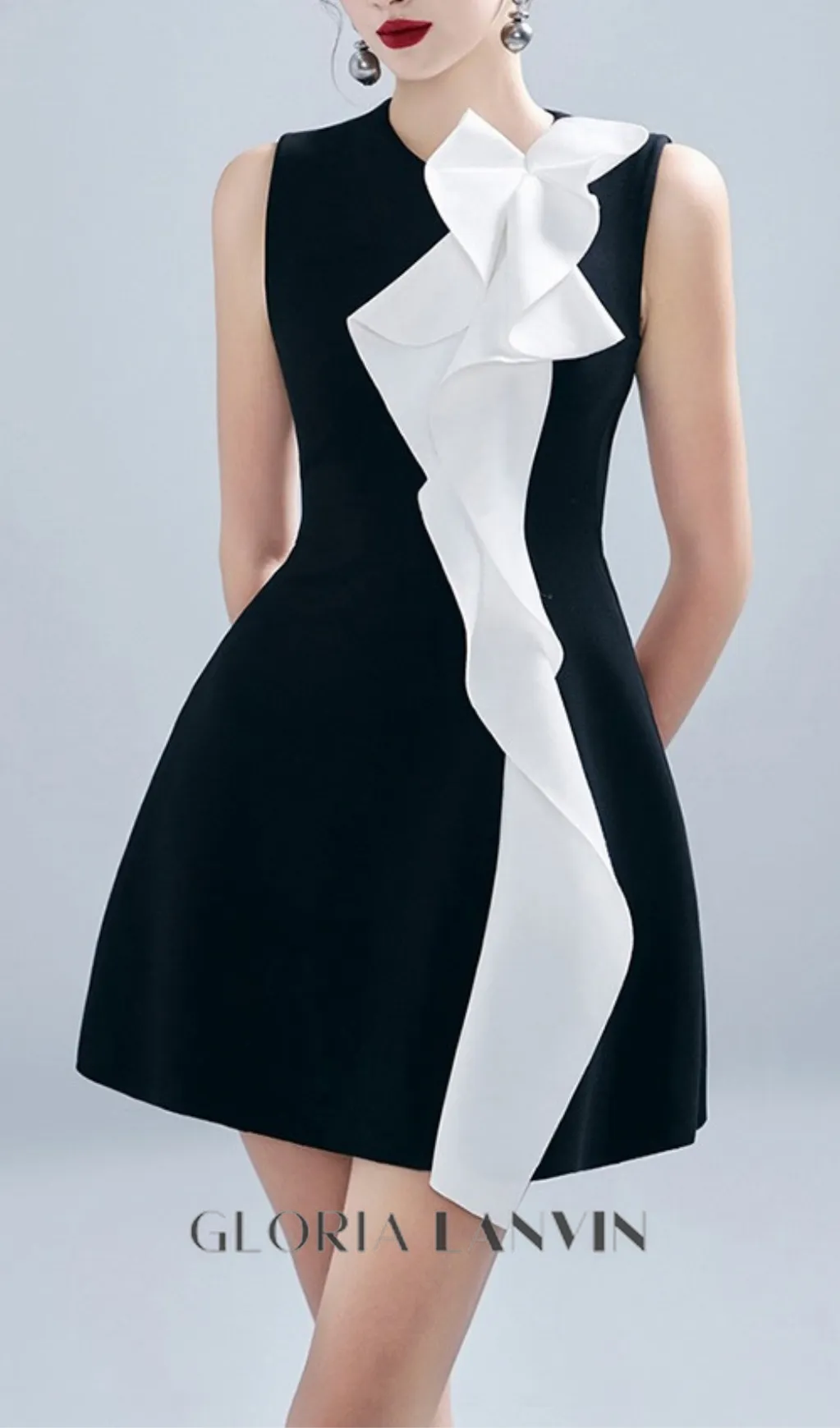 CONTRAST COLOR PATCHWORK RUFFLE MINI DRESS Gloria Lanvin