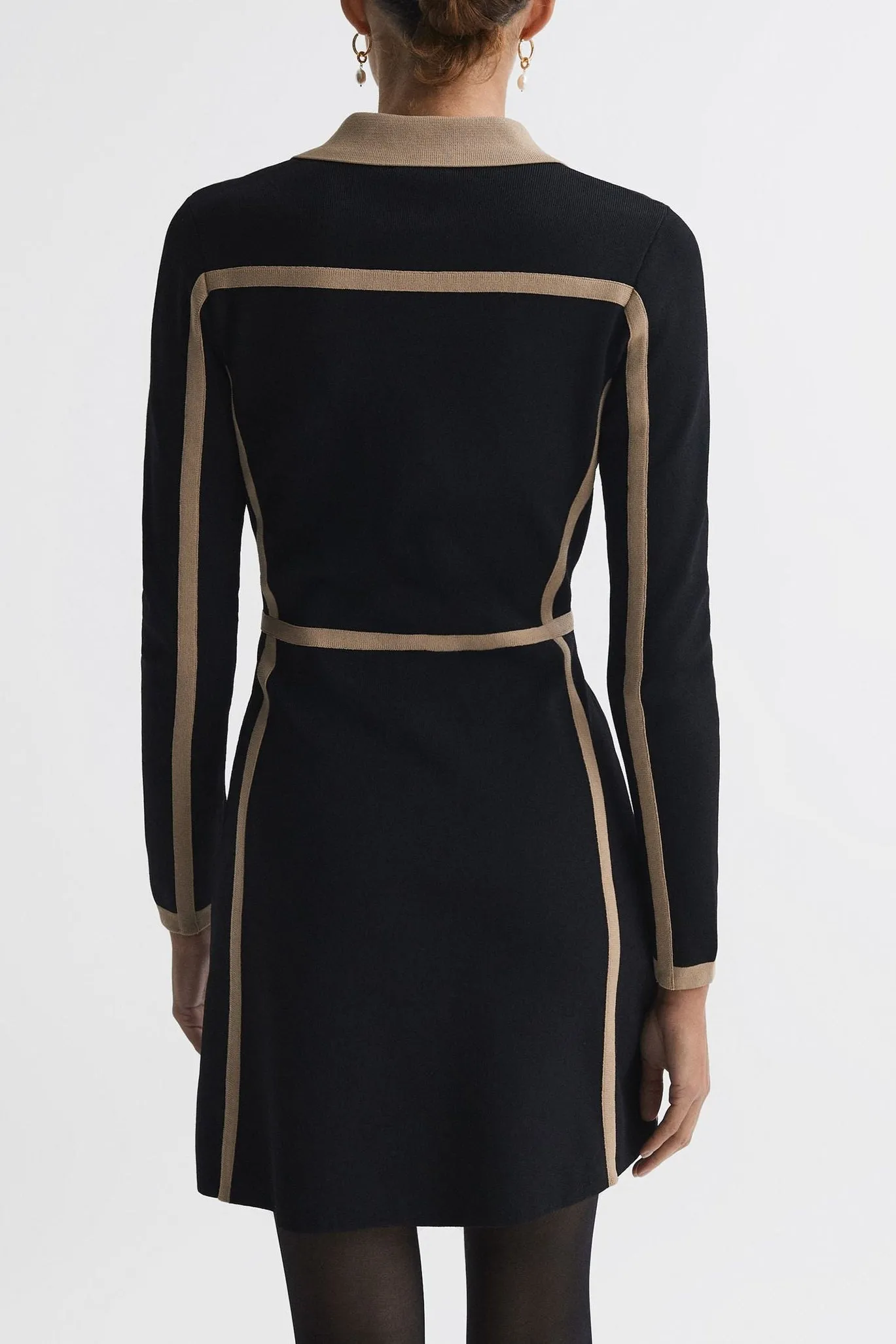 Contrast Trim Press-Stud Mini Dress in Black/Camel Gloria Lanvin