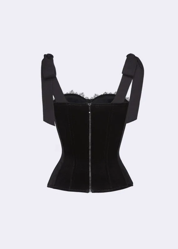 CORA BLACK VELVET BUSTIER CORSET GROSGRAIN MINI DRESS SUIT Gloria Lanvin