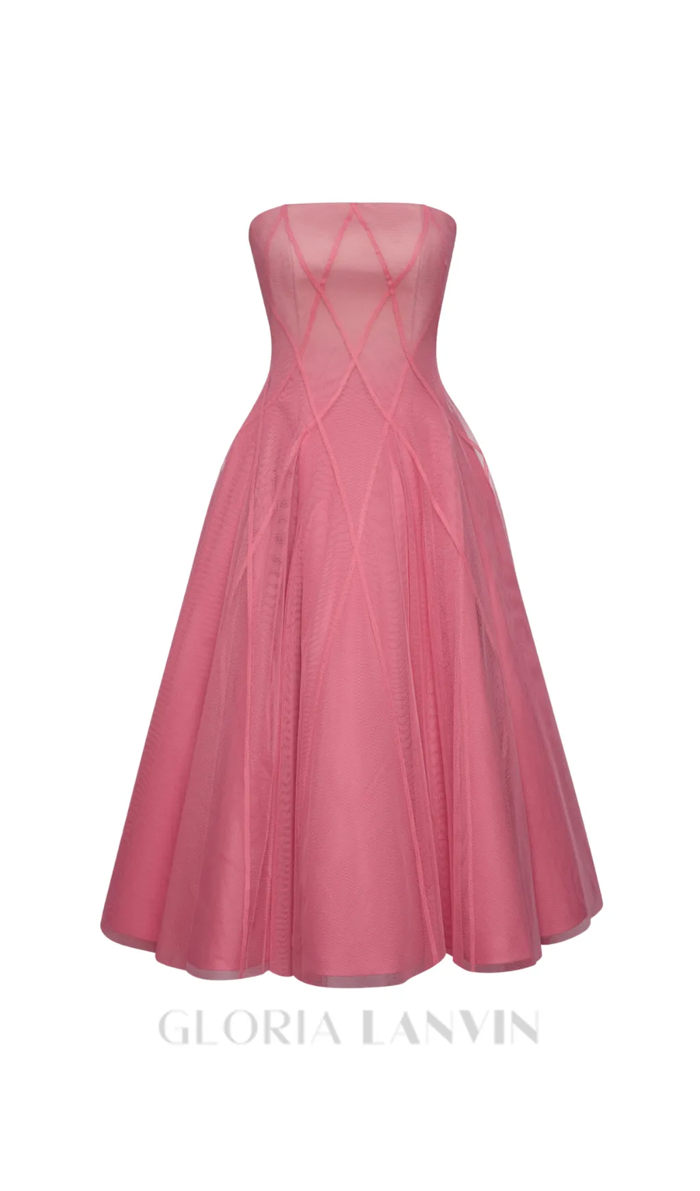 CORAL PINK OMBRE SOFT NET MIDI DRESS Gloria Lanvin