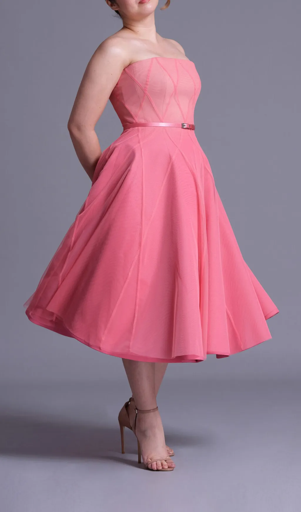 CORAL PINK OMBRE SOFT NET MIDI DRESS Gloria Lanvin