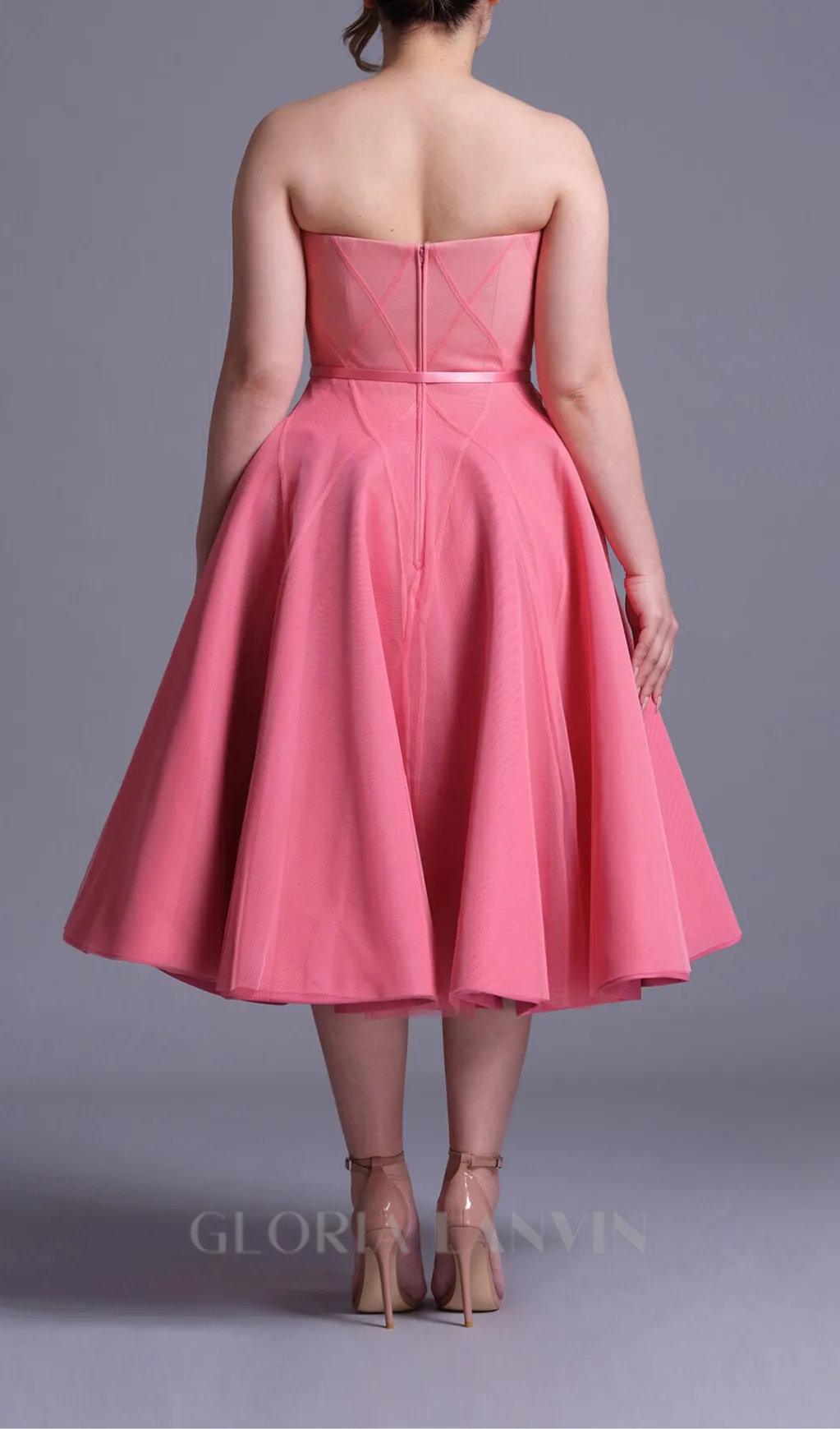 CORAL PINK OMBRE SOFT NET MIDI DRESS Gloria Lanvin