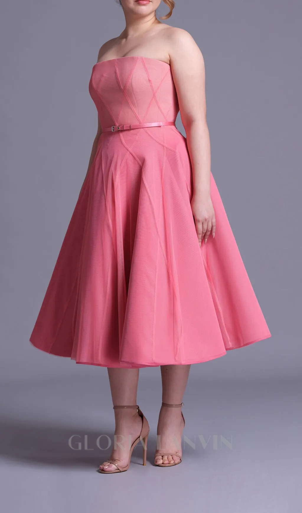 CORAL PINK OMBRE SOFT NET MIDI DRESS Gloria Lanvin