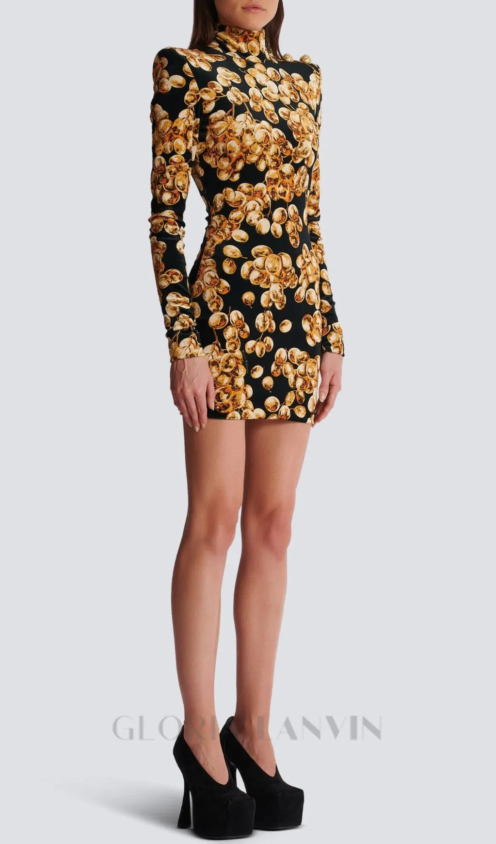 CORETTA GRAPE PRINT VELVET MINI DRESS Gloria Lanvin