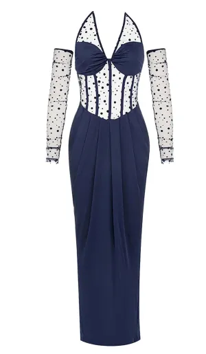 CORSET LACE MAXI DRESS IN NAVY BLUE Gloria Lanvin