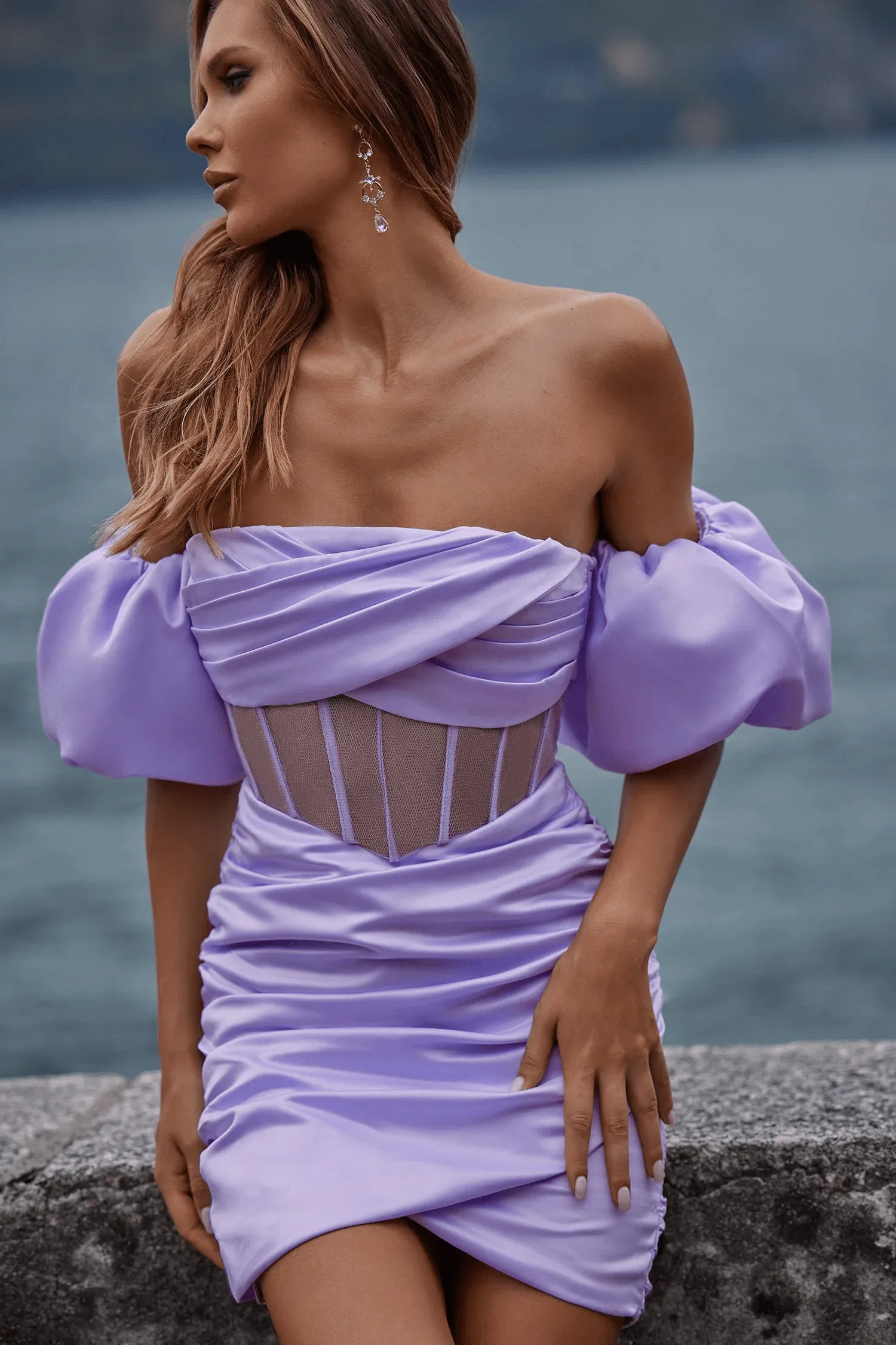CORSET SATIN MINI DRESS IN PURPLE Gloria Lanvin